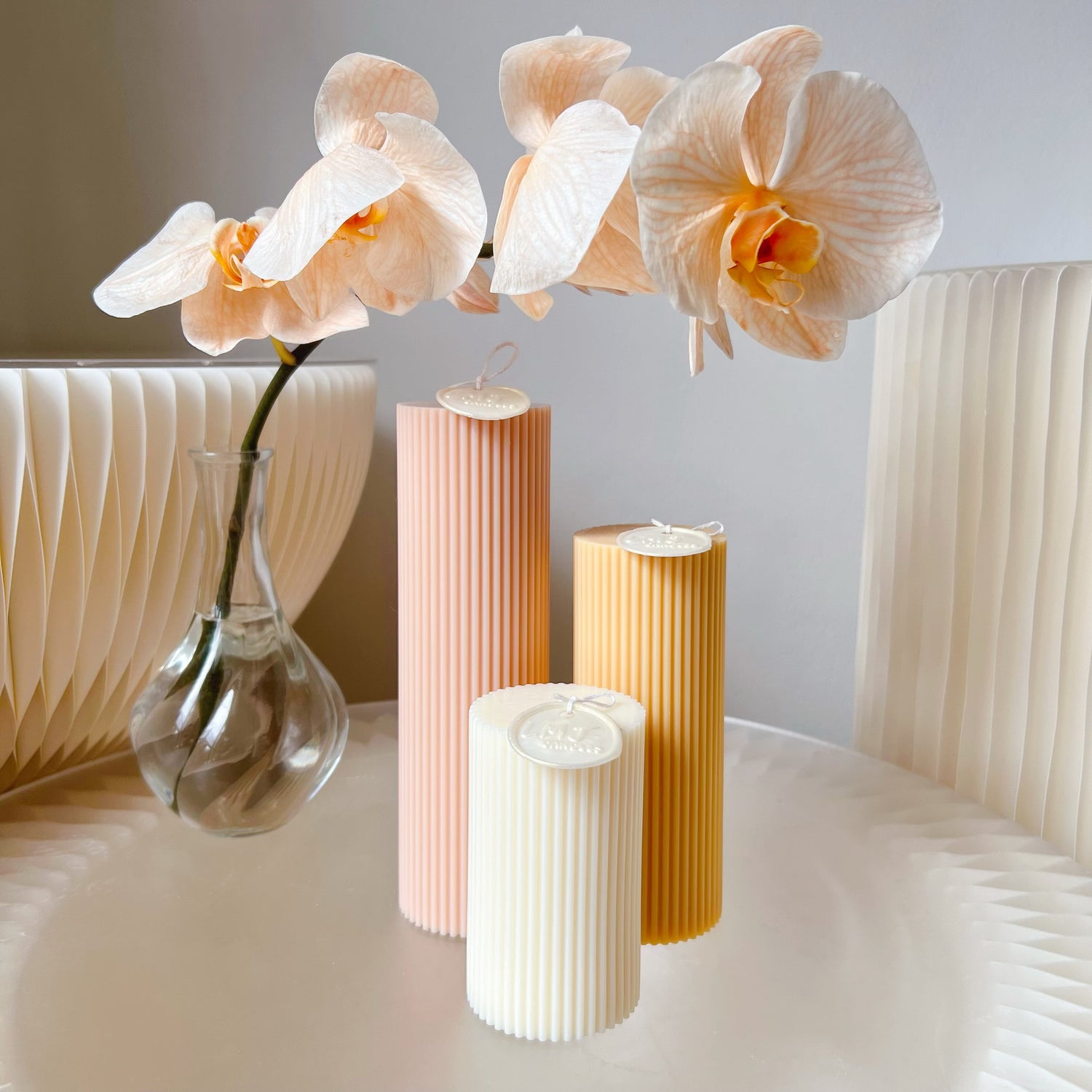 Handmade Wedding Candles, Ribbed Pillar Candles, LMJ Candles