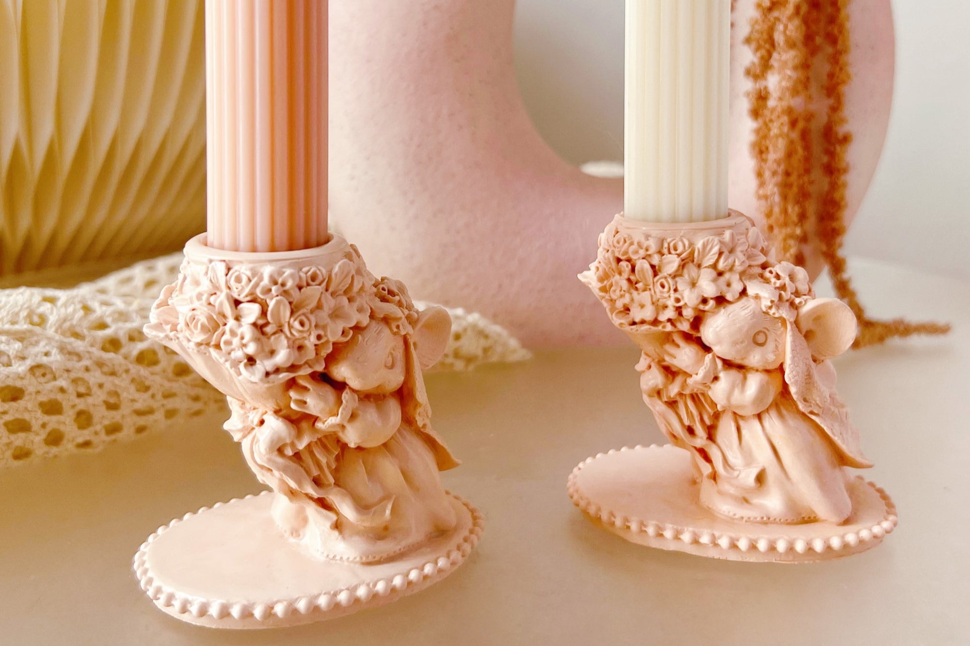 Handmade Flower Mouse Taper Candle Holder - LMJ Candles