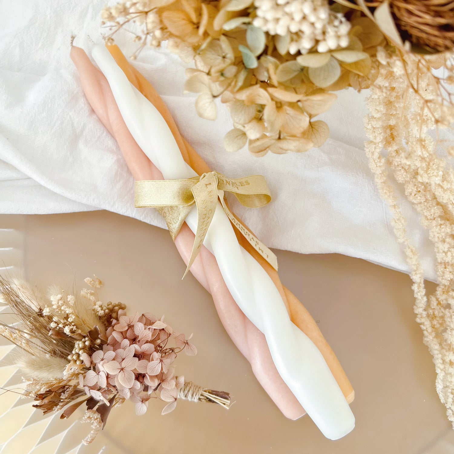 Handmade wedding taper candle, swirl candle, LMJ Candles