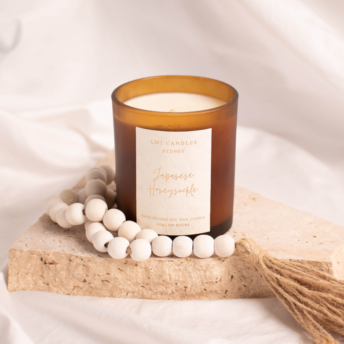 Amber Jar Candle, Japanese Honeysuckle Floral Candle, Handmade Scented Soy Wax Candle Australia | LMJ Candles