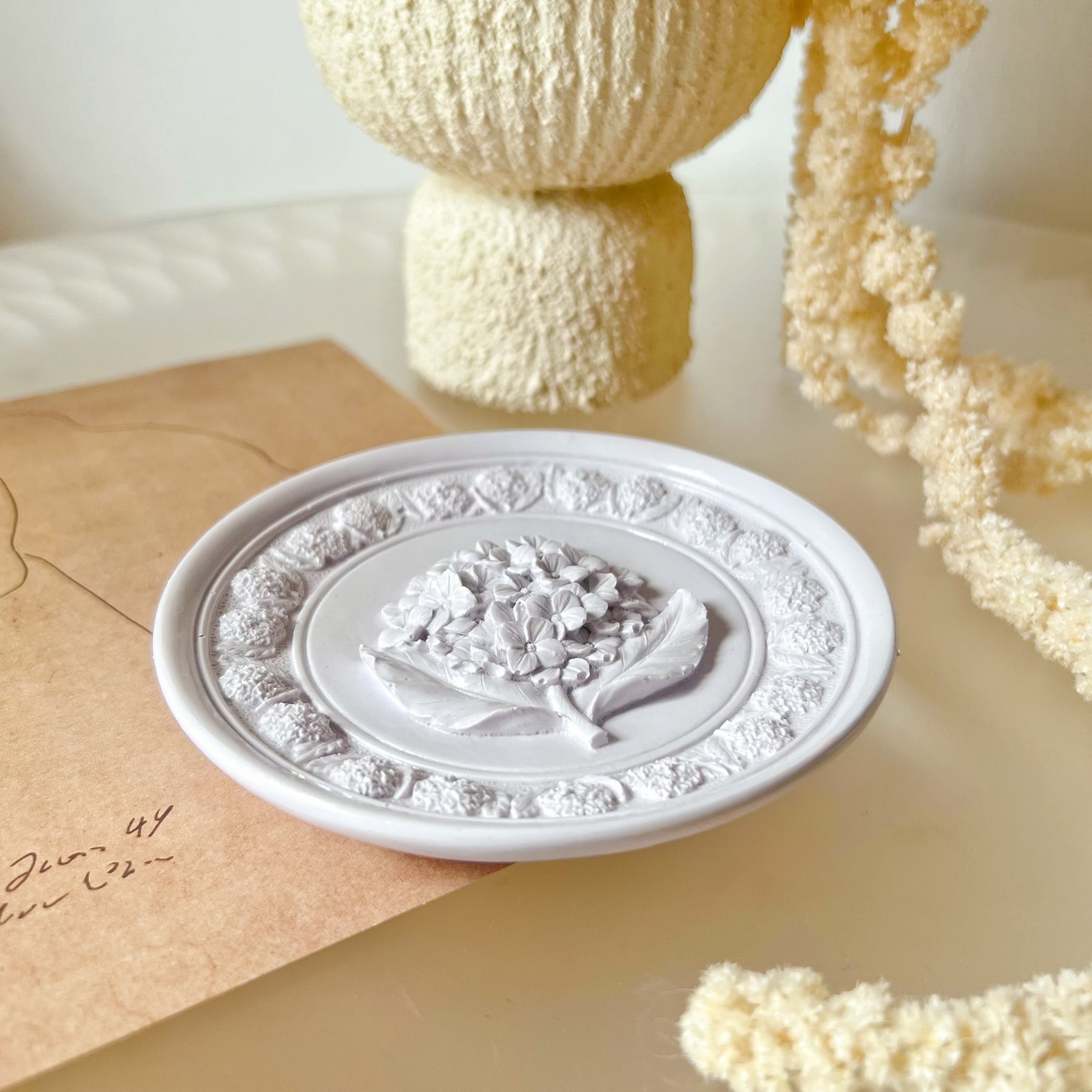 Handcrafted Hydrangea Decorative Tray, Trinket Dish - LMJ Candles
