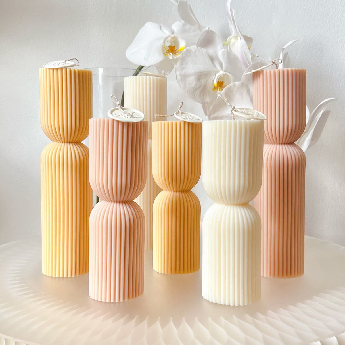 Handmade Ribbed Hourglass Pillar Candles, LMJ Candles