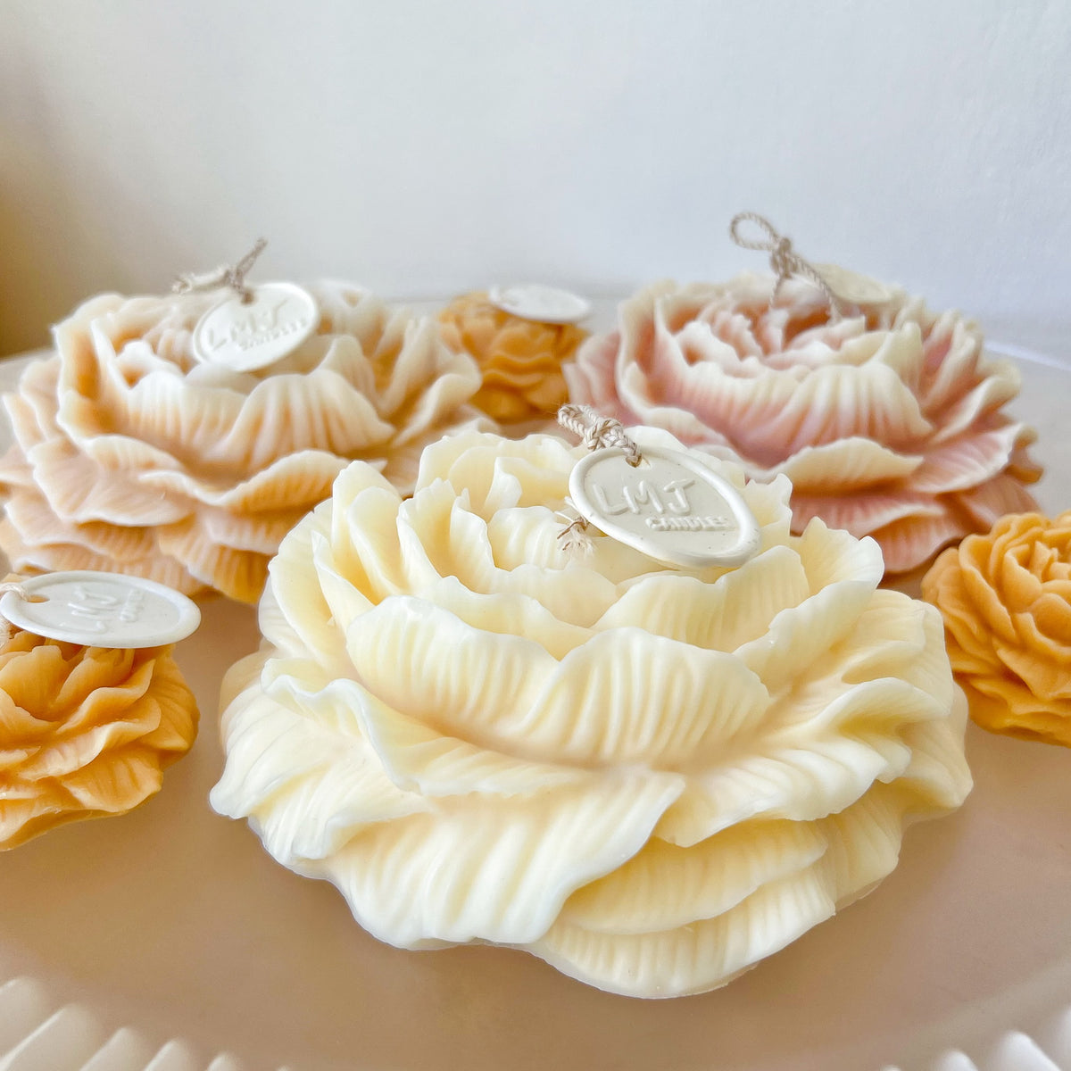Large Peony Scented Soy Candle - Wedding Gift - LMJ Candles