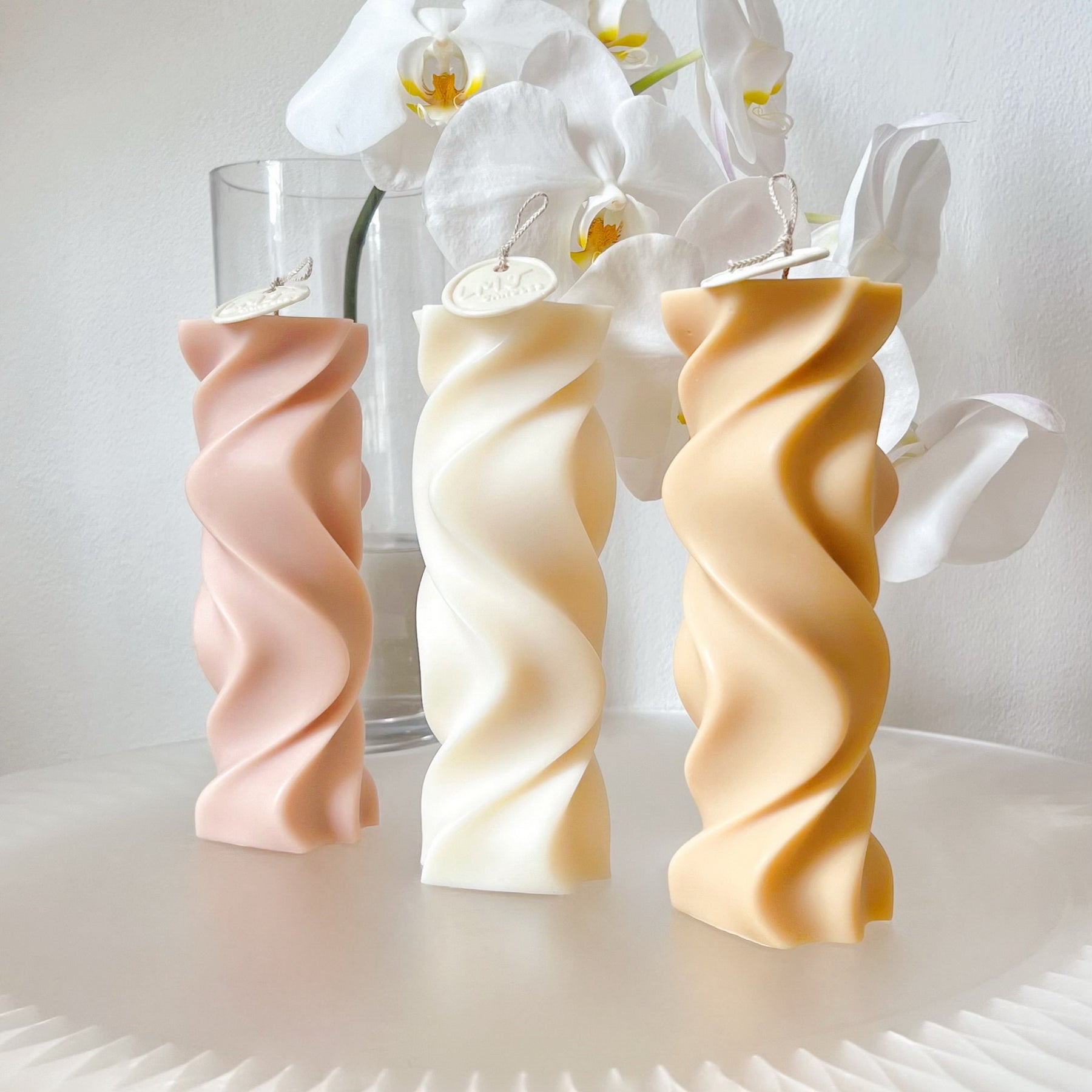 Swirl Scented Soy Pillar Candle, Statement Home Décor - LMJ Candles