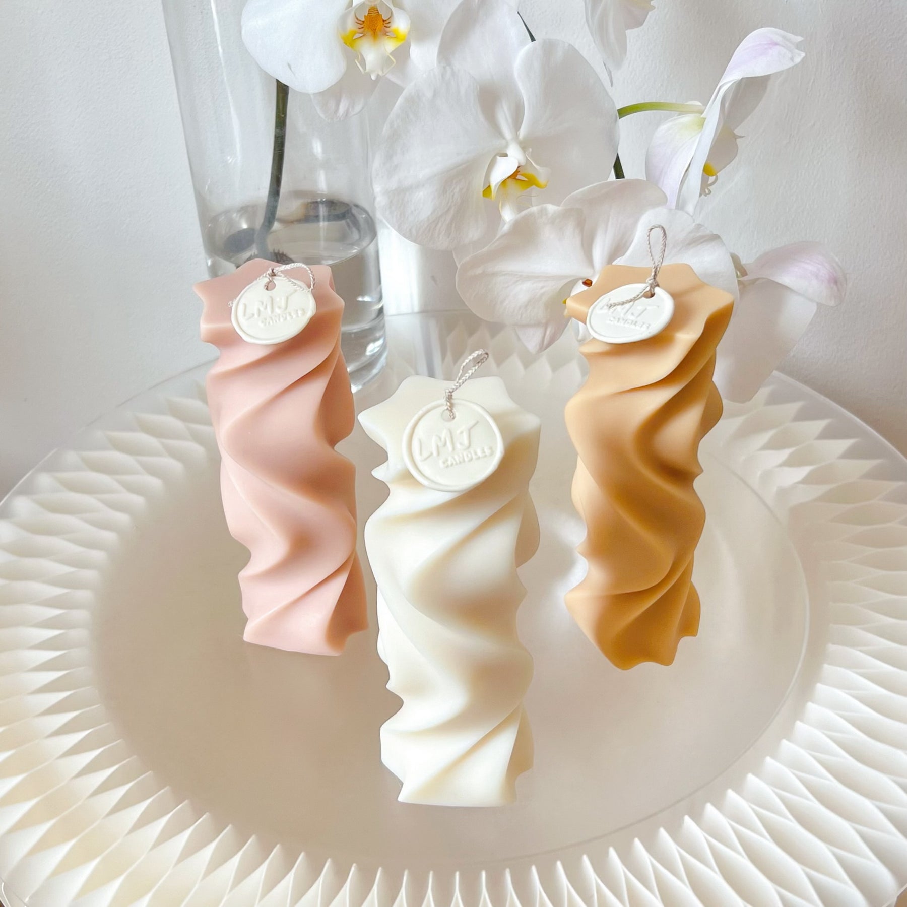 Swirl Scented Soy Pillar Candle, Statement Home Décor - LMJ Candles