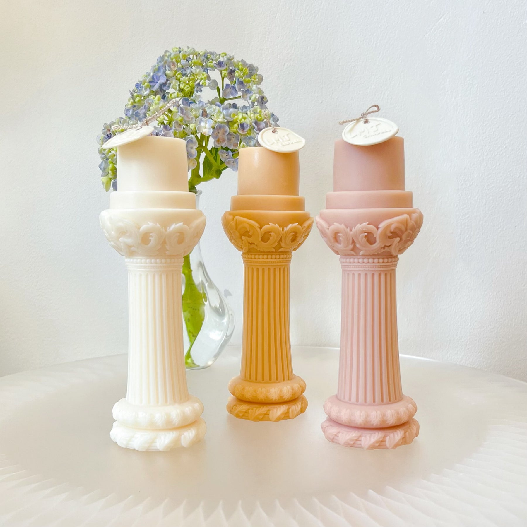 Flower Roman Column Scented Soy Pillar Candle - LMJ Candles