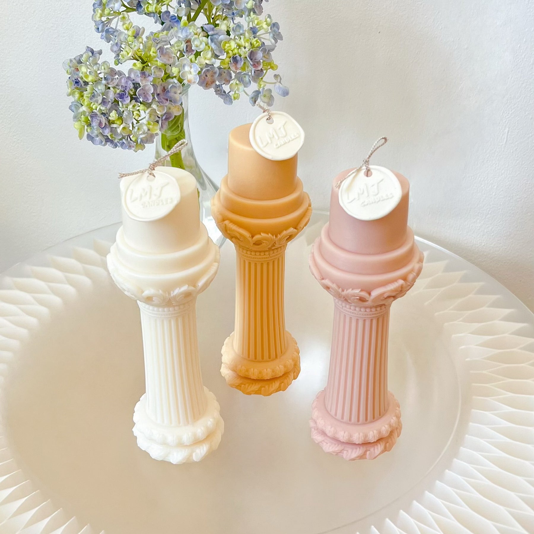 Flower Roman Column Scented Soy Pillar Candle - LMJ Candles