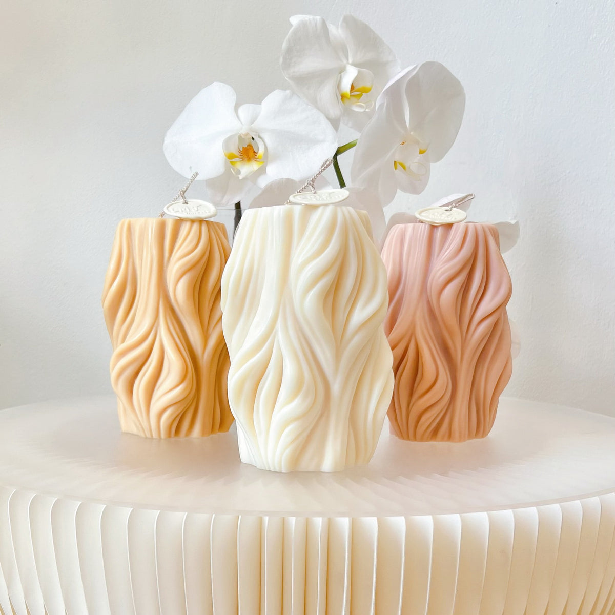 Handmade Large Wavy Scented Soy Pillar Candle from LMJ Candles Australia