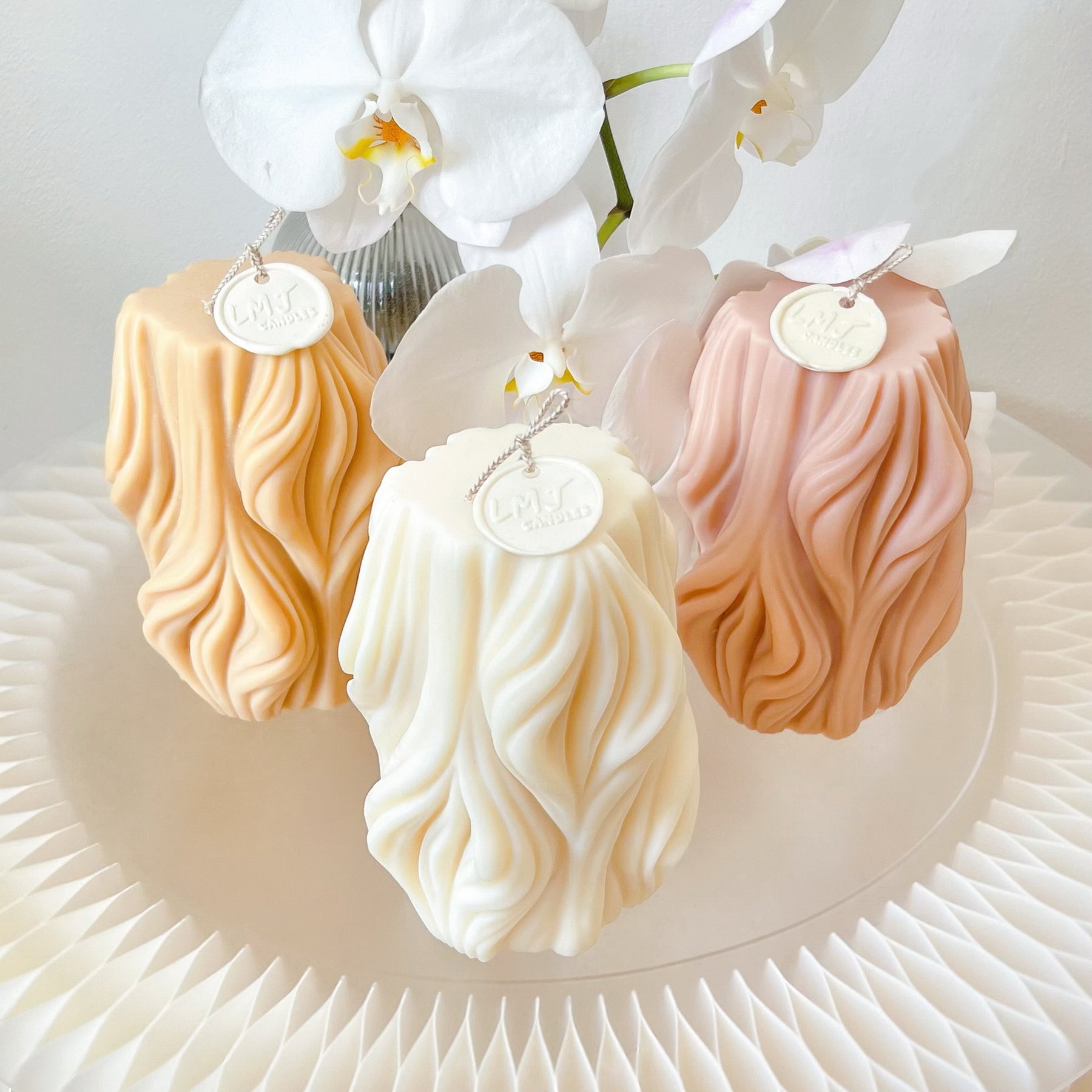 Handmade Large Wavy Scented Soy Pillar Candle from LMJ Candles Australia
