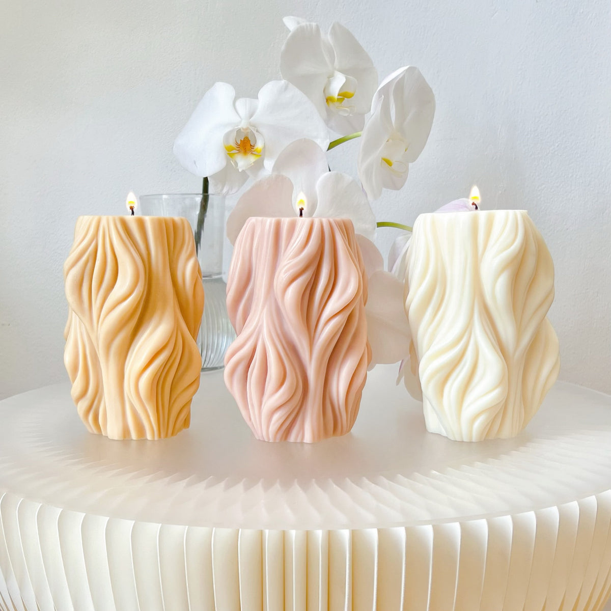 Handmade Large Wavy Scented Soy Pillar Candle from LMJ Candles Australia