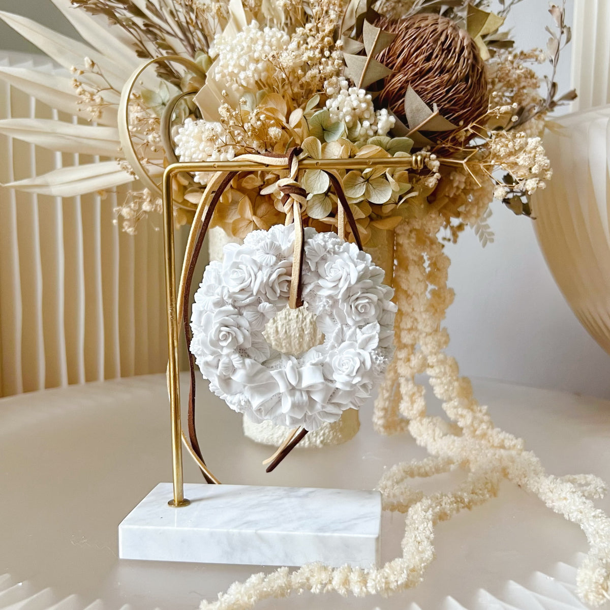 Rose Wreath Air Freshener | Home Hanging Diffuser | Scented Aroma Stone | LMJ Candles