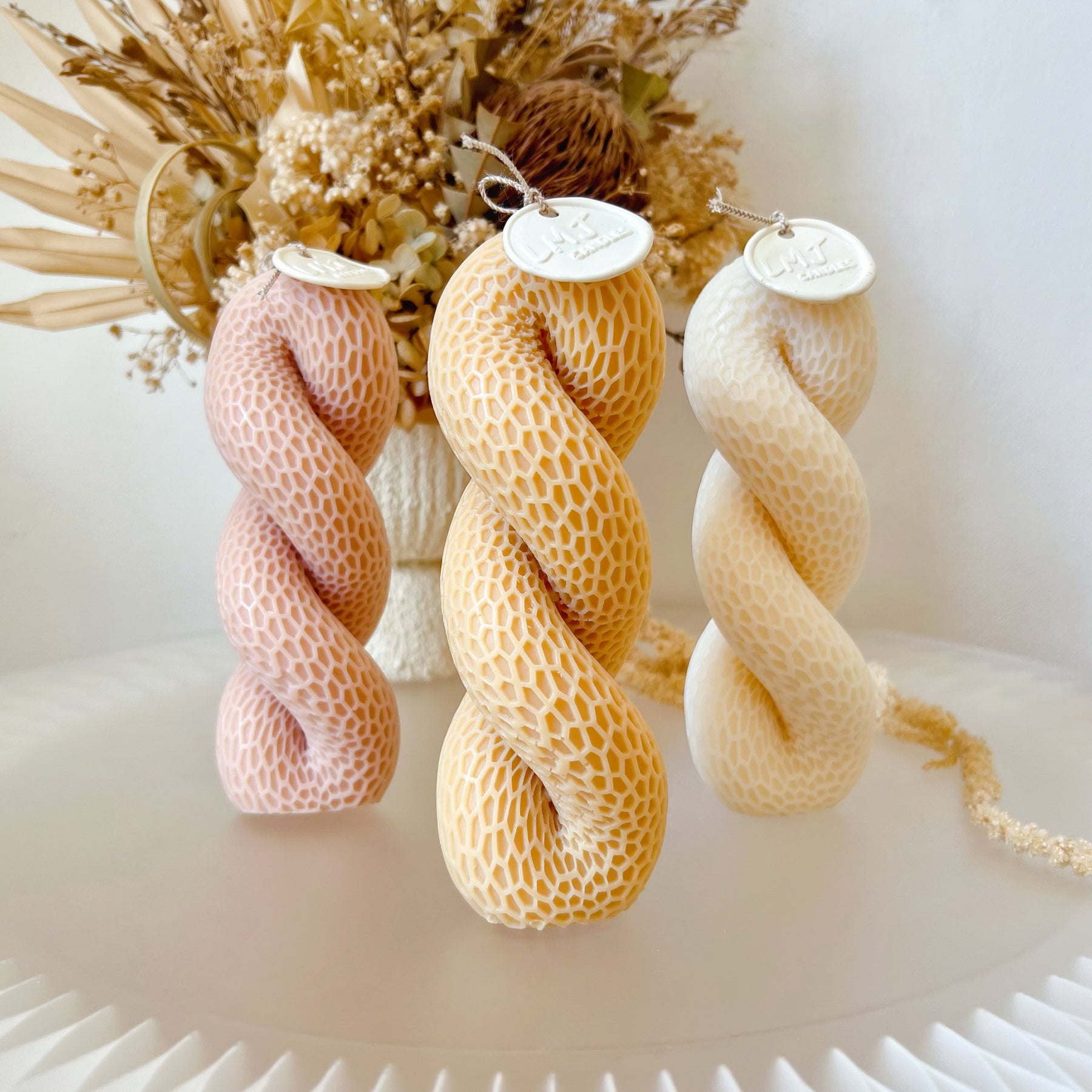 Patterned Twisted Scented Soy Pillar Candle - LMJ Candles