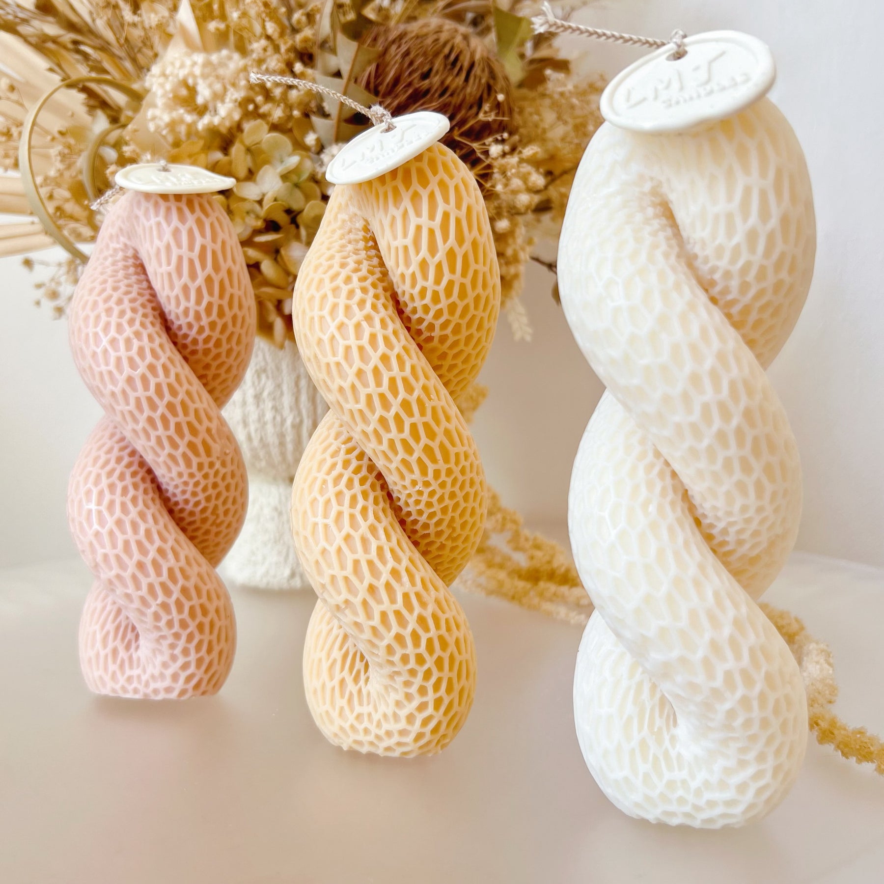 Patterned Twisted Scented Soy Pillar Candle - LMJ Candles