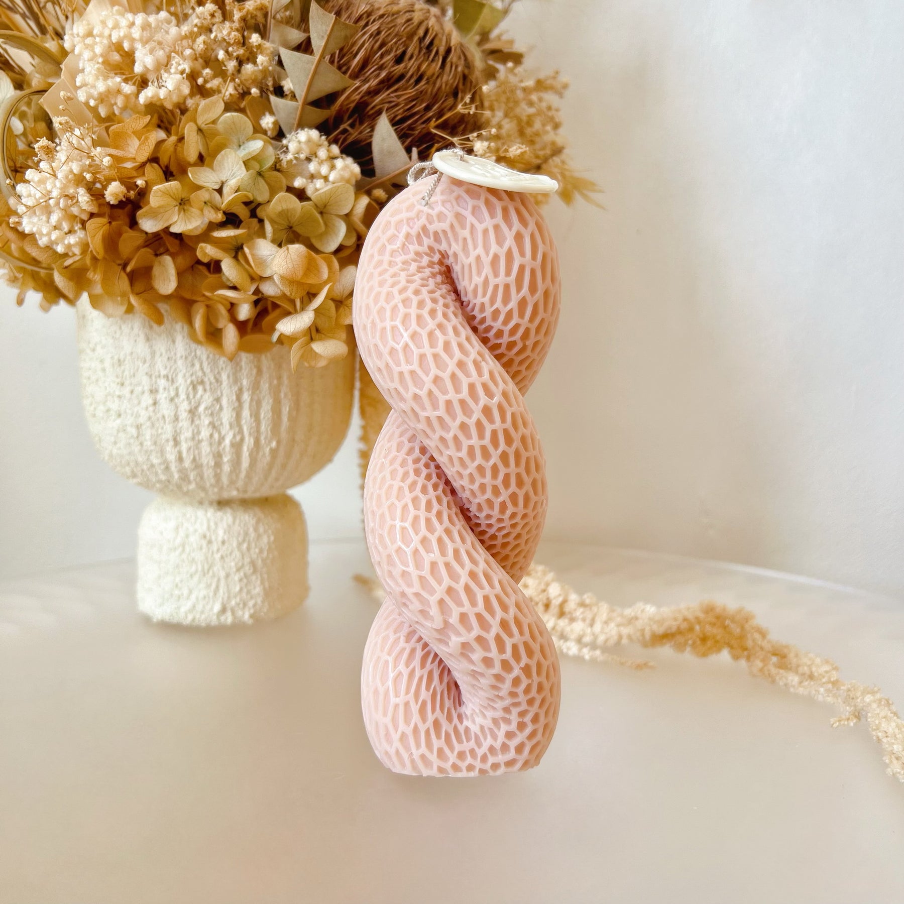 Patterned Twisted Scented Soy Pillar Candle - LMJ Candles