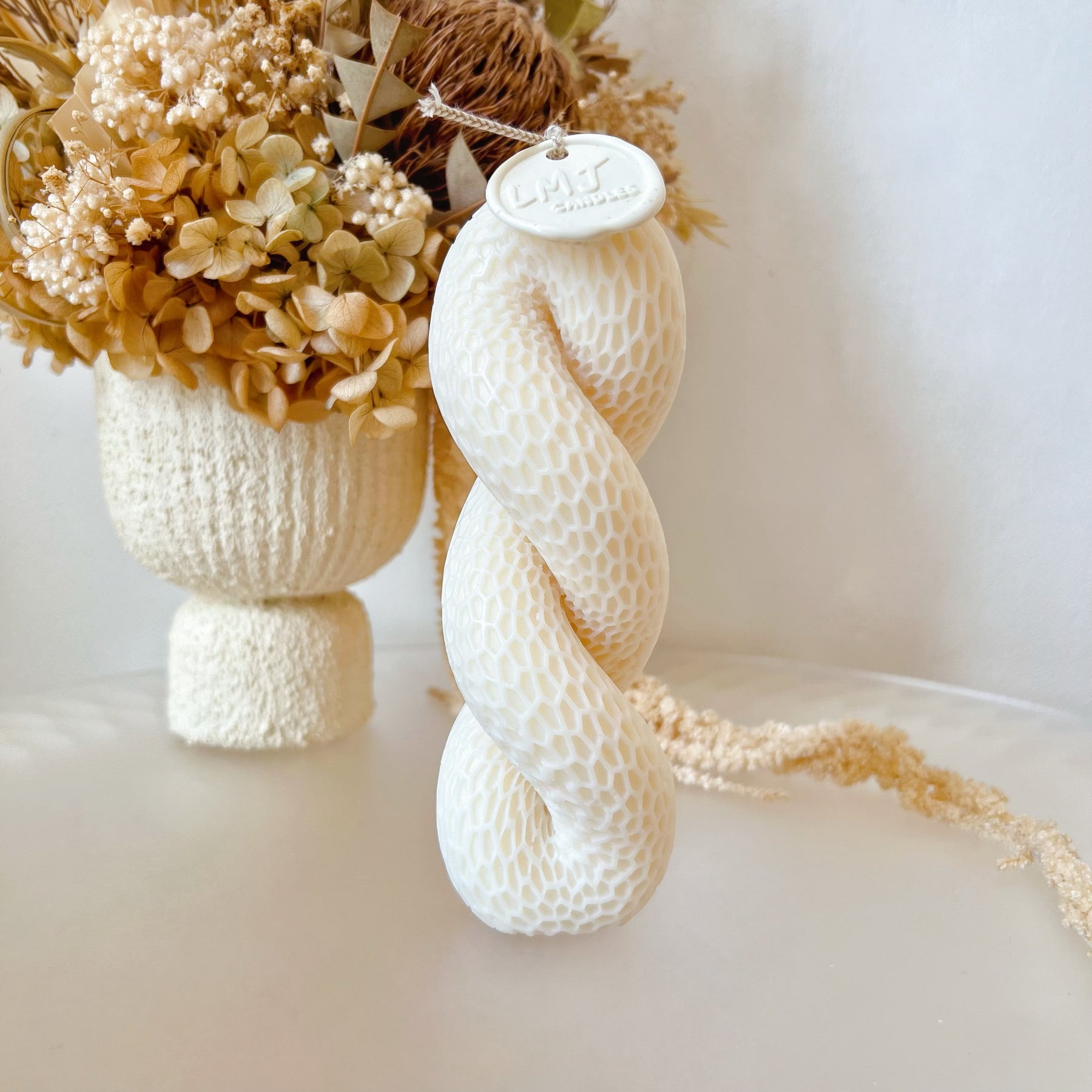 Patterned Twisted Scented Soy Pillar Candle - LMJ Candles