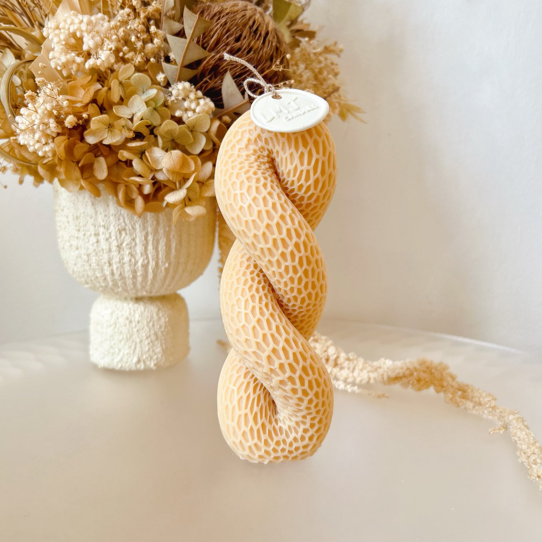 Patterned Twisted Scented Soy Pillar Candle - LMJ Candles