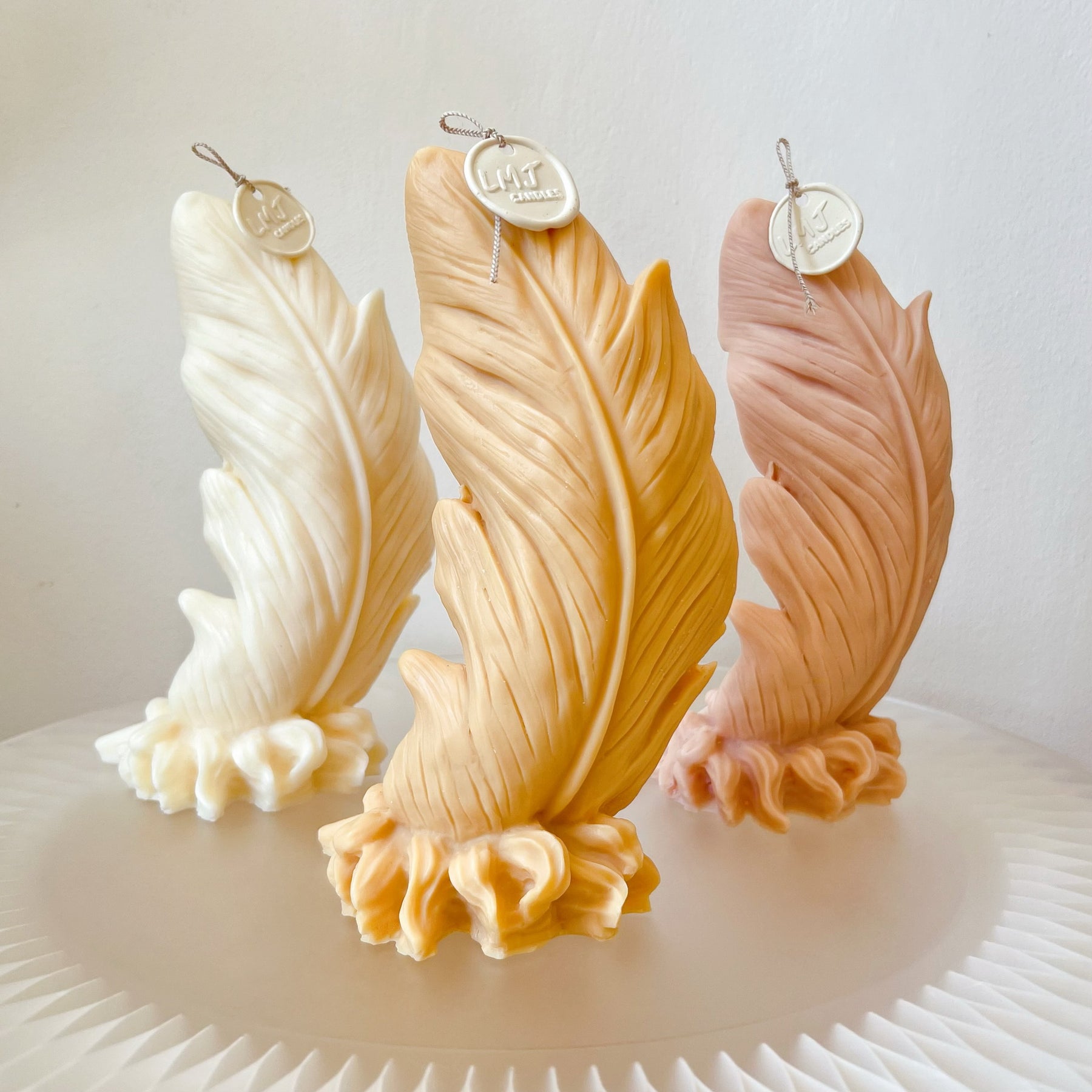 Large Feather Shaped Scented Soy Statement Candle, LMJ Candles