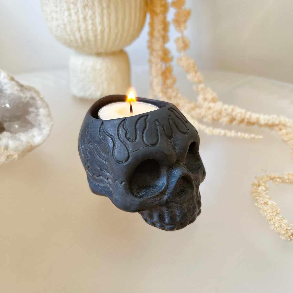 Handmade Skull Candle Holder, Halloween Gift - LMJ Candles