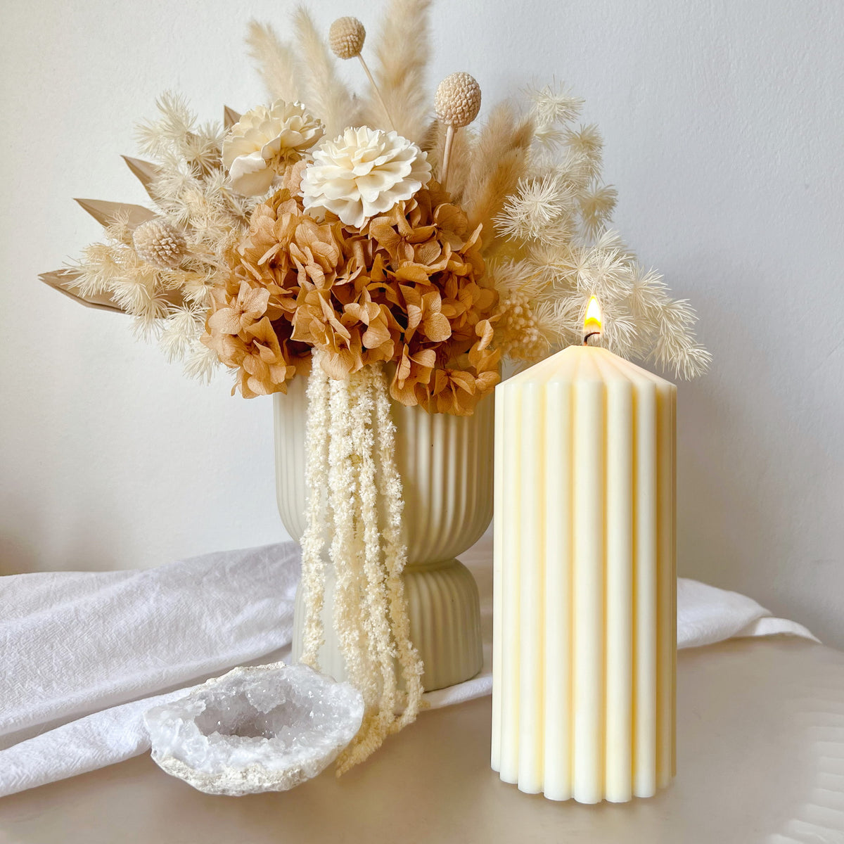 Wedding Event Table Décor - Ribbed Circus Pillar Candle | LMJ Candles