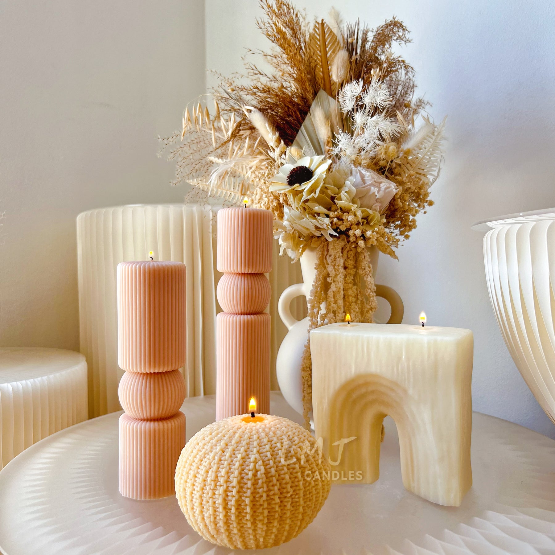 Ribbed Pillar Candle - Modern Wedding & Home Décor | LMJ Candles