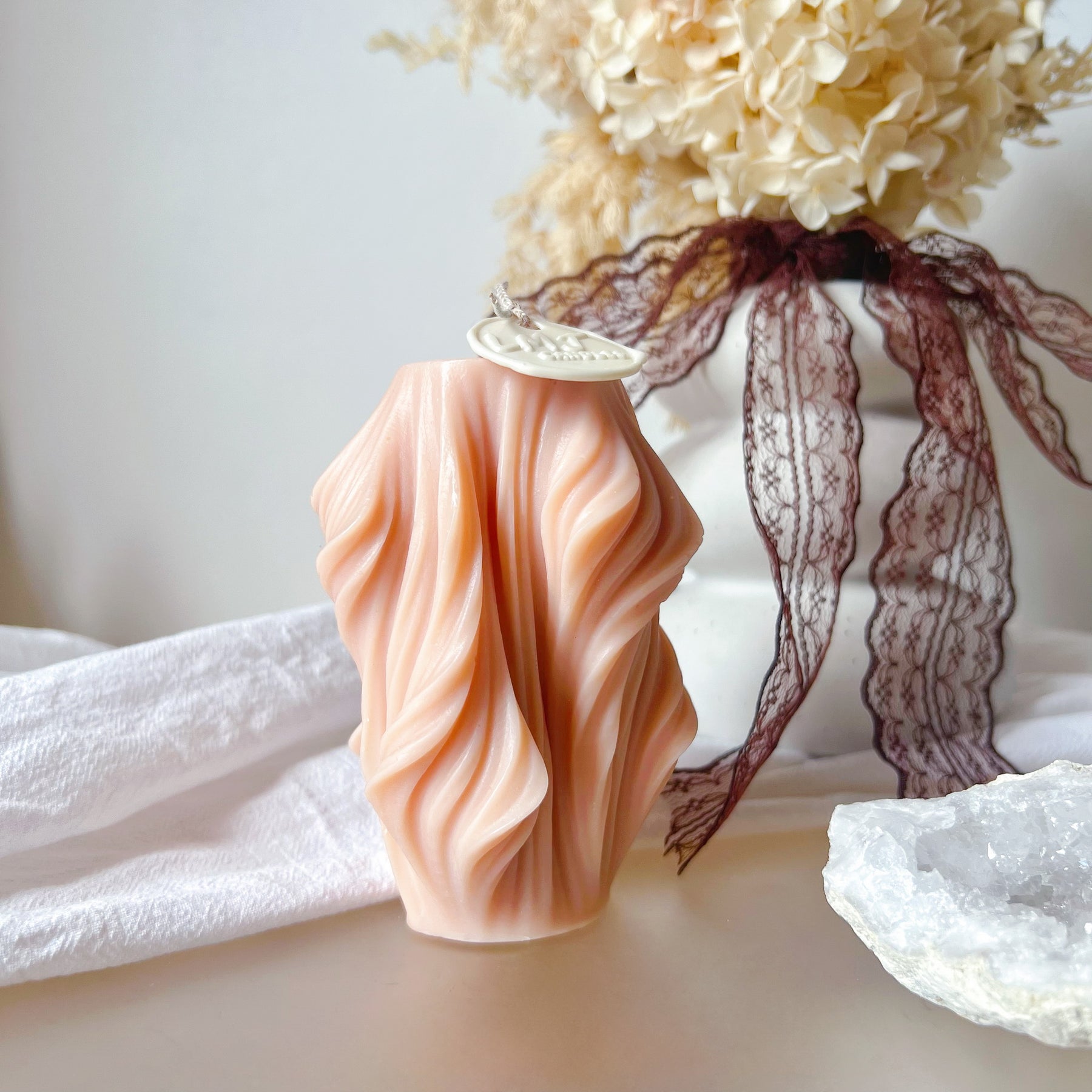 Modern Wavy Soy Pillar Candle, Statement Piece - LMJ Candles
