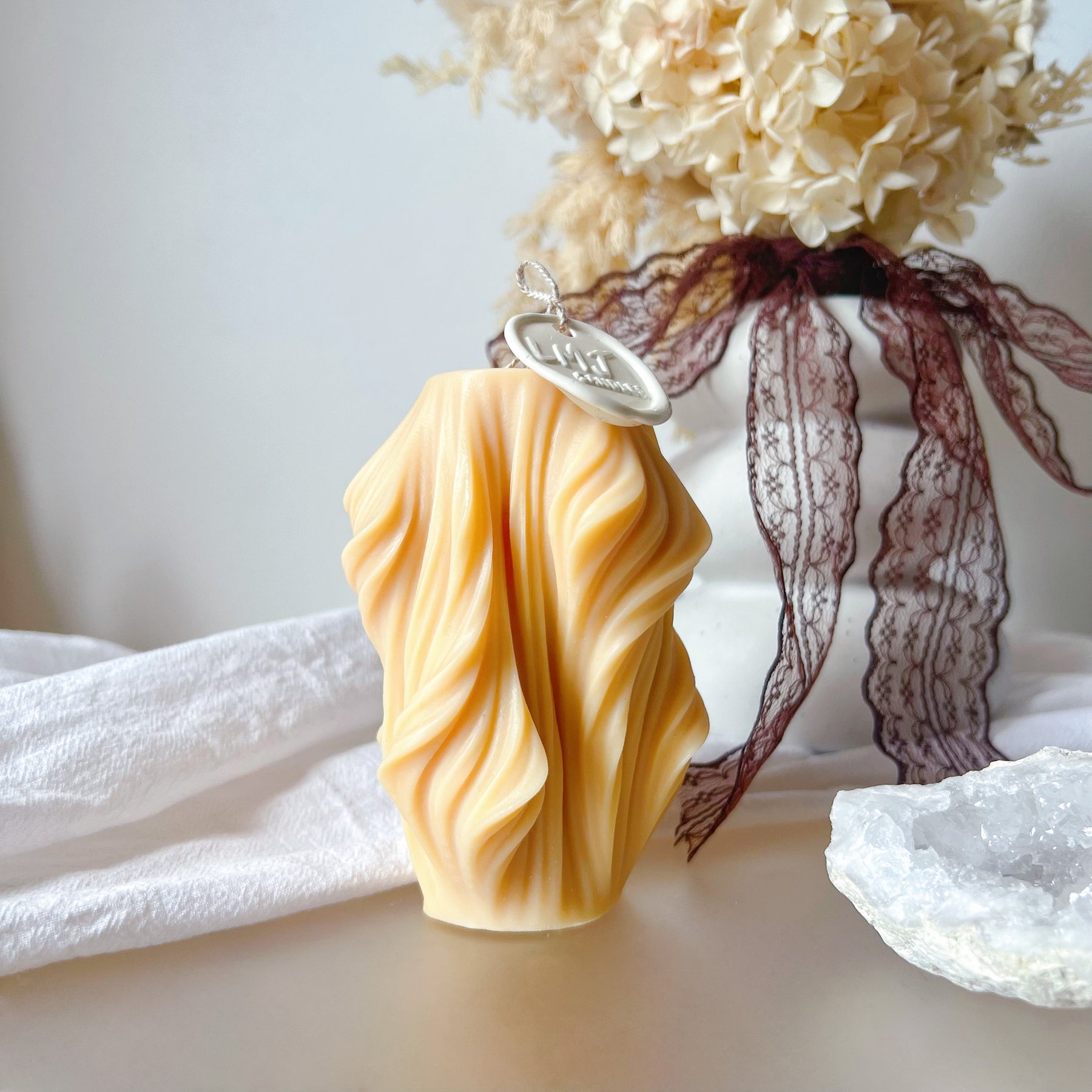 Modern Wavy Soy Pillar Candle, Statement Piece - LMJ Candles