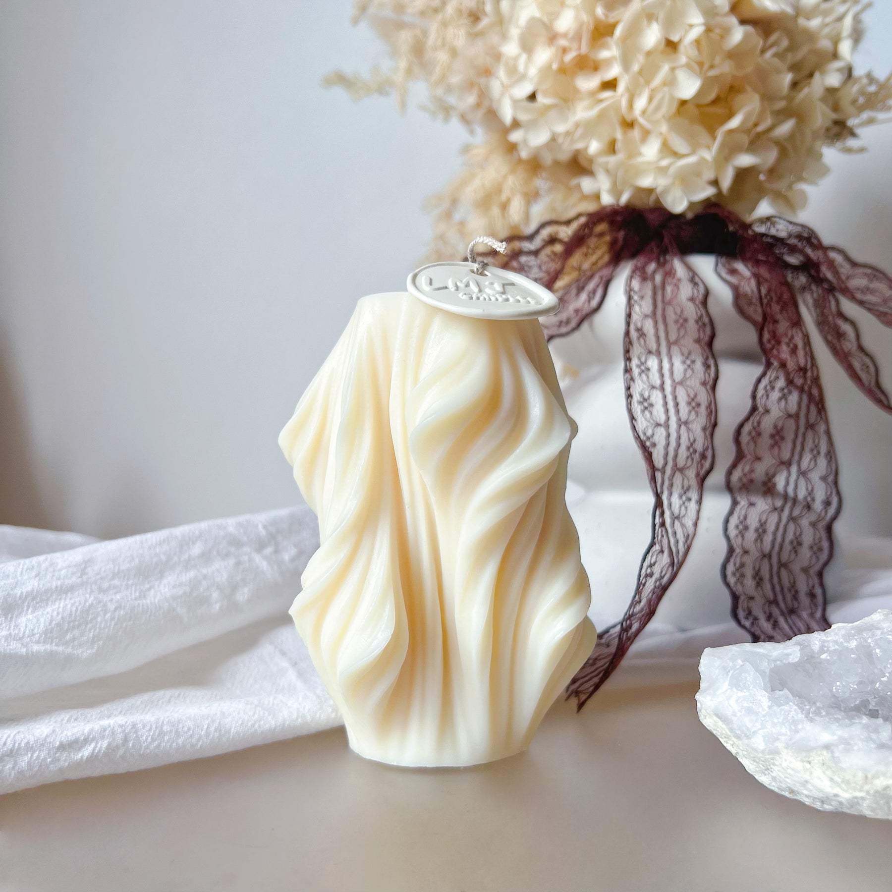 Modern Wavy Soy Pillar Candle, Statement Piece - LMJ Candles