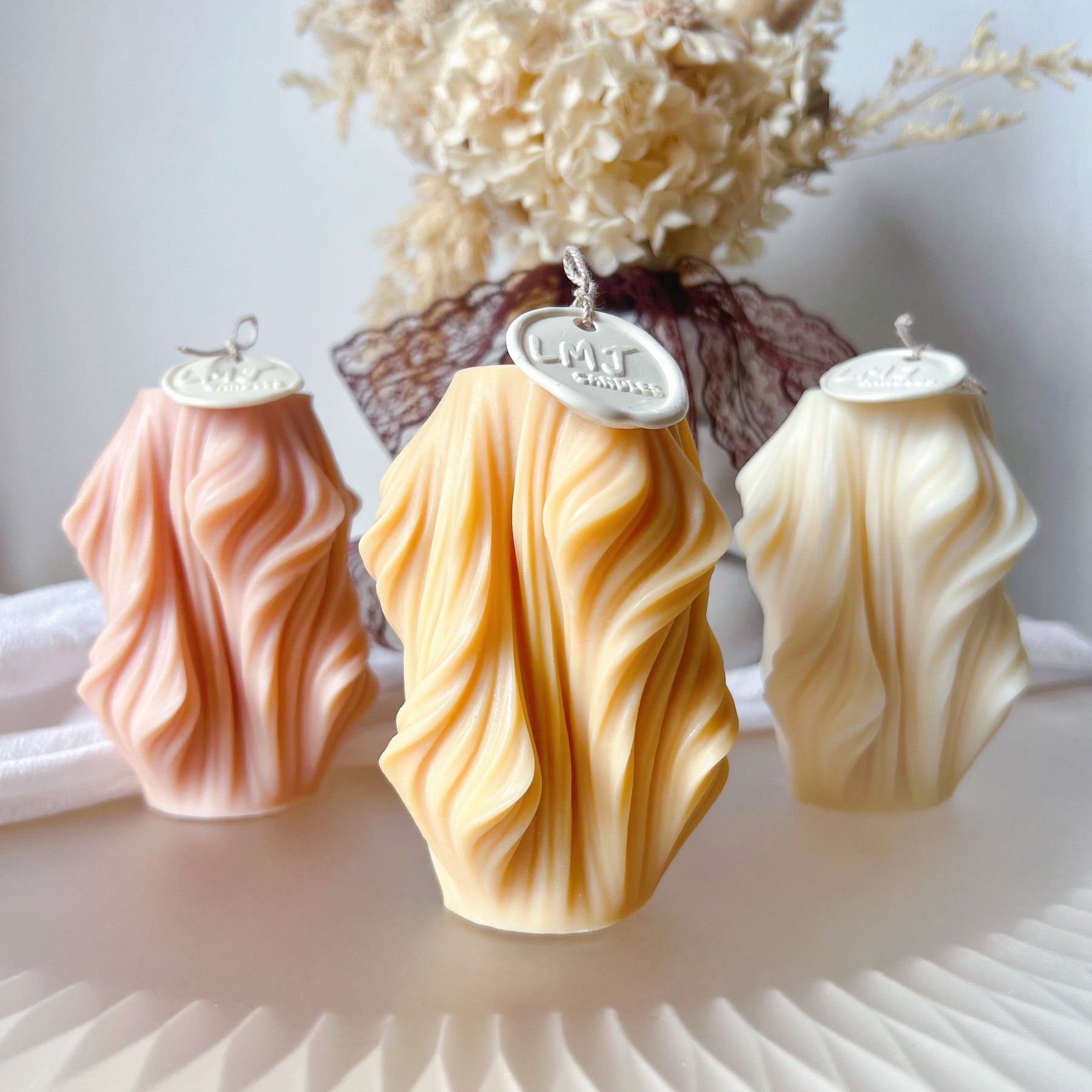 Modern Wavy Soy Pillar Candle, Statement Piece - LMJ Candles