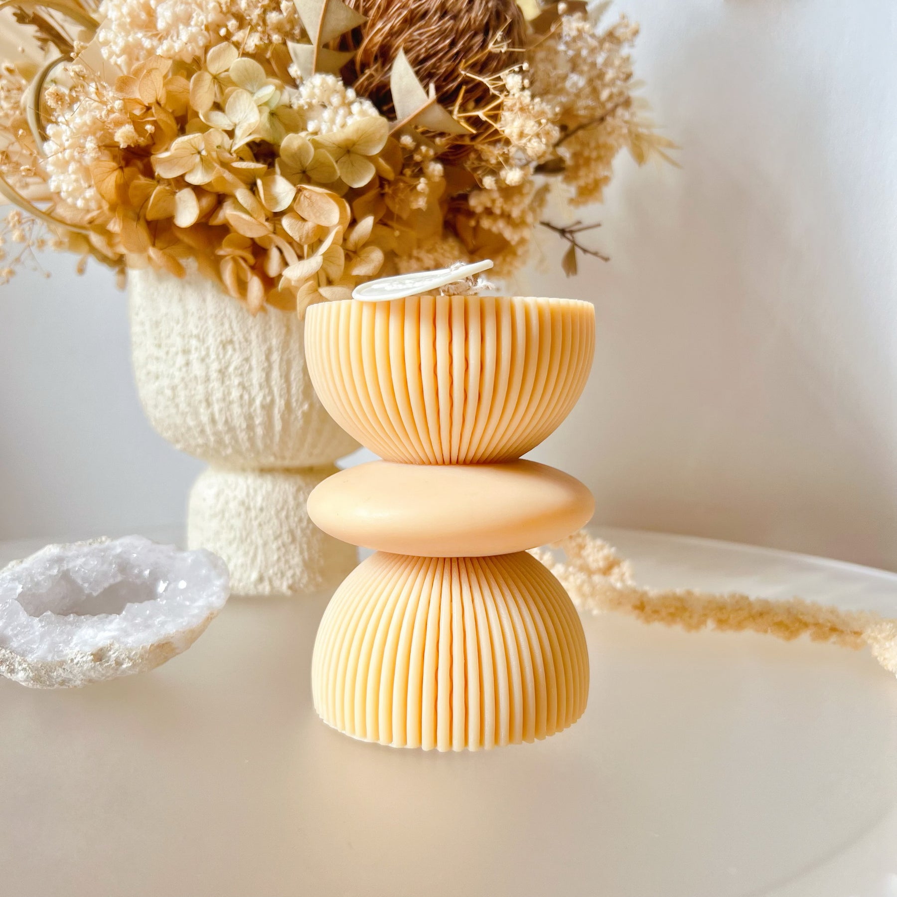 Short Ribbed Geometric Scented Soy Pillar Candle - LMJ Candles