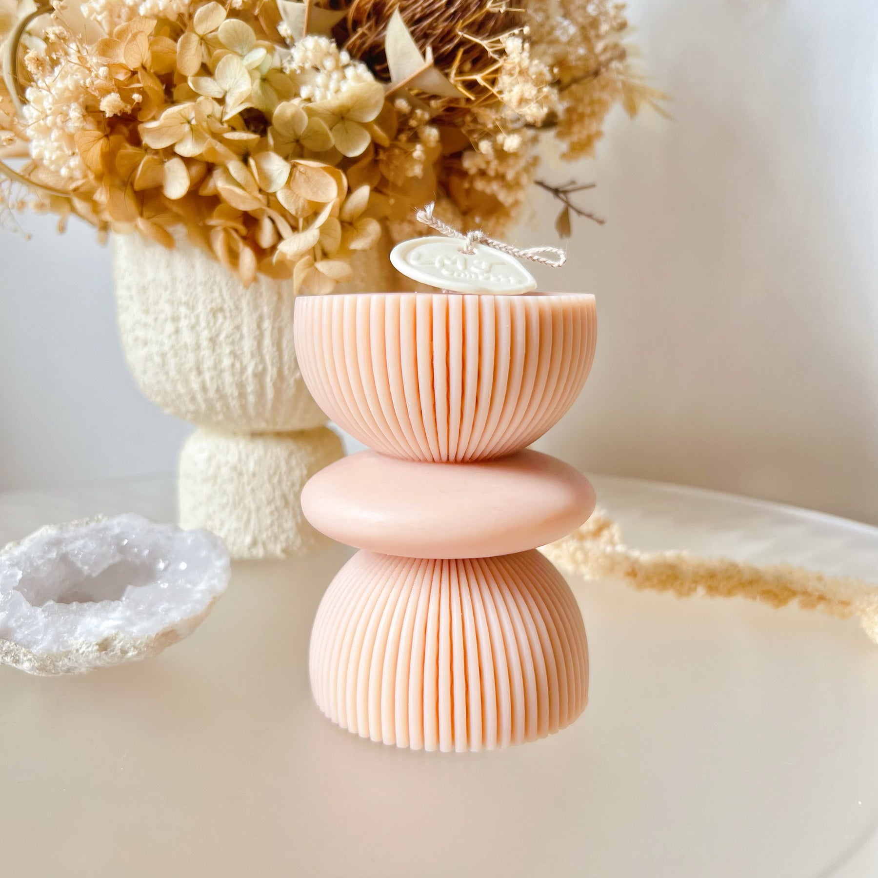 Short Ribbed Geometric Scented Soy Pillar Candle - LMJ Candles