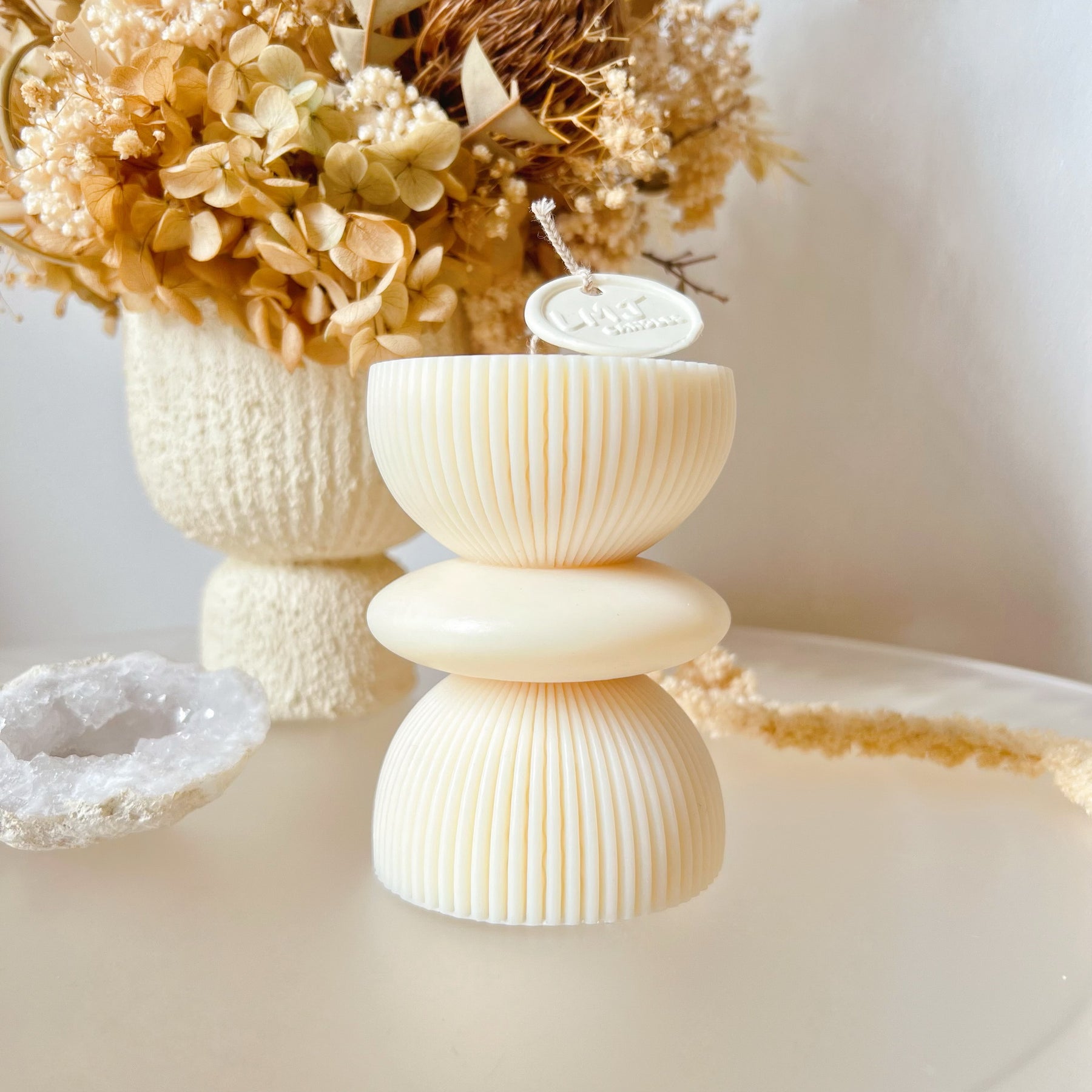 Short Ribbed Geometric Scented Soy Pillar Candle - LMJ Candles