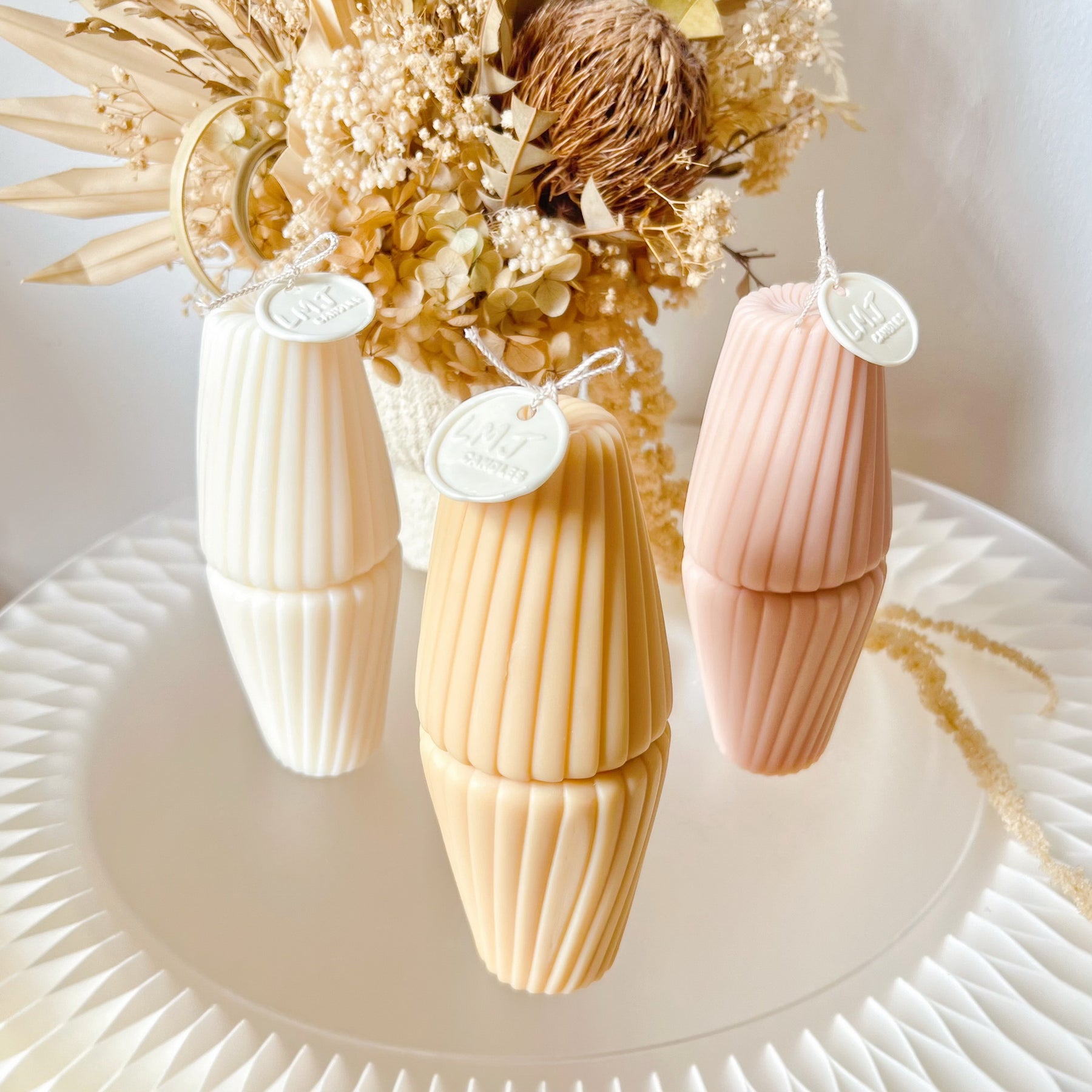 Minimalistic Ribbed Swirl Scented Soy Pillar Candle - LMJ Candles
