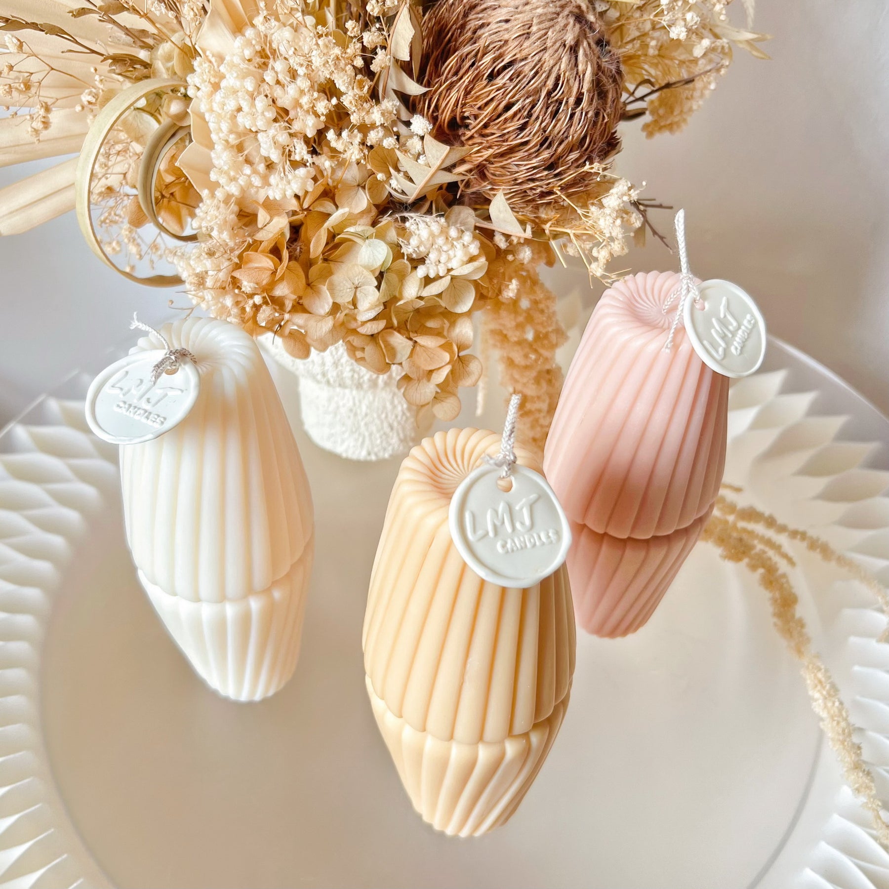 Minimalistic Ribbed Swirl Scented Soy Pillar Candle - LMJ Candles