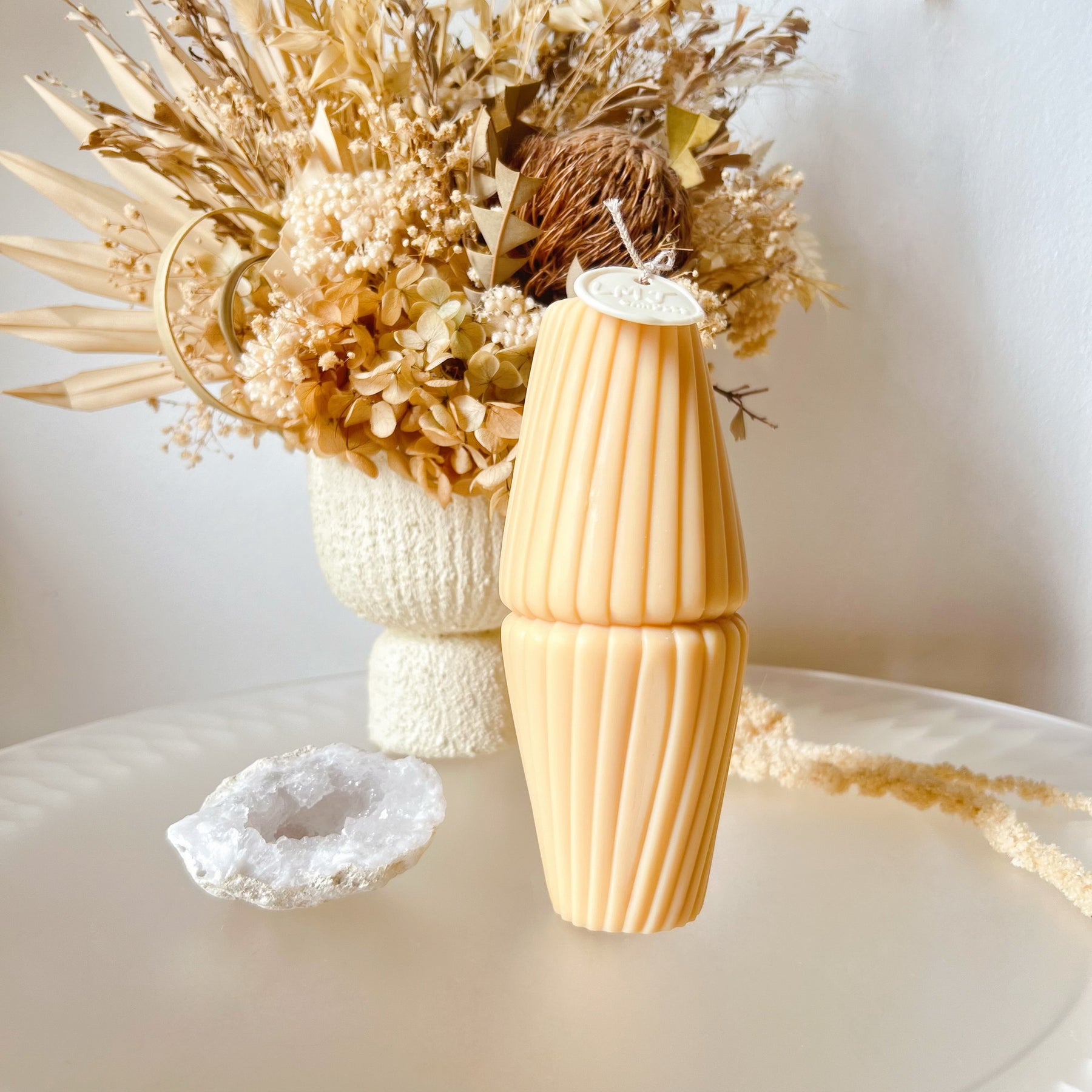 Minimalistic Ribbed Swirl Scented Soy Pillar Candle - LMJ Candles