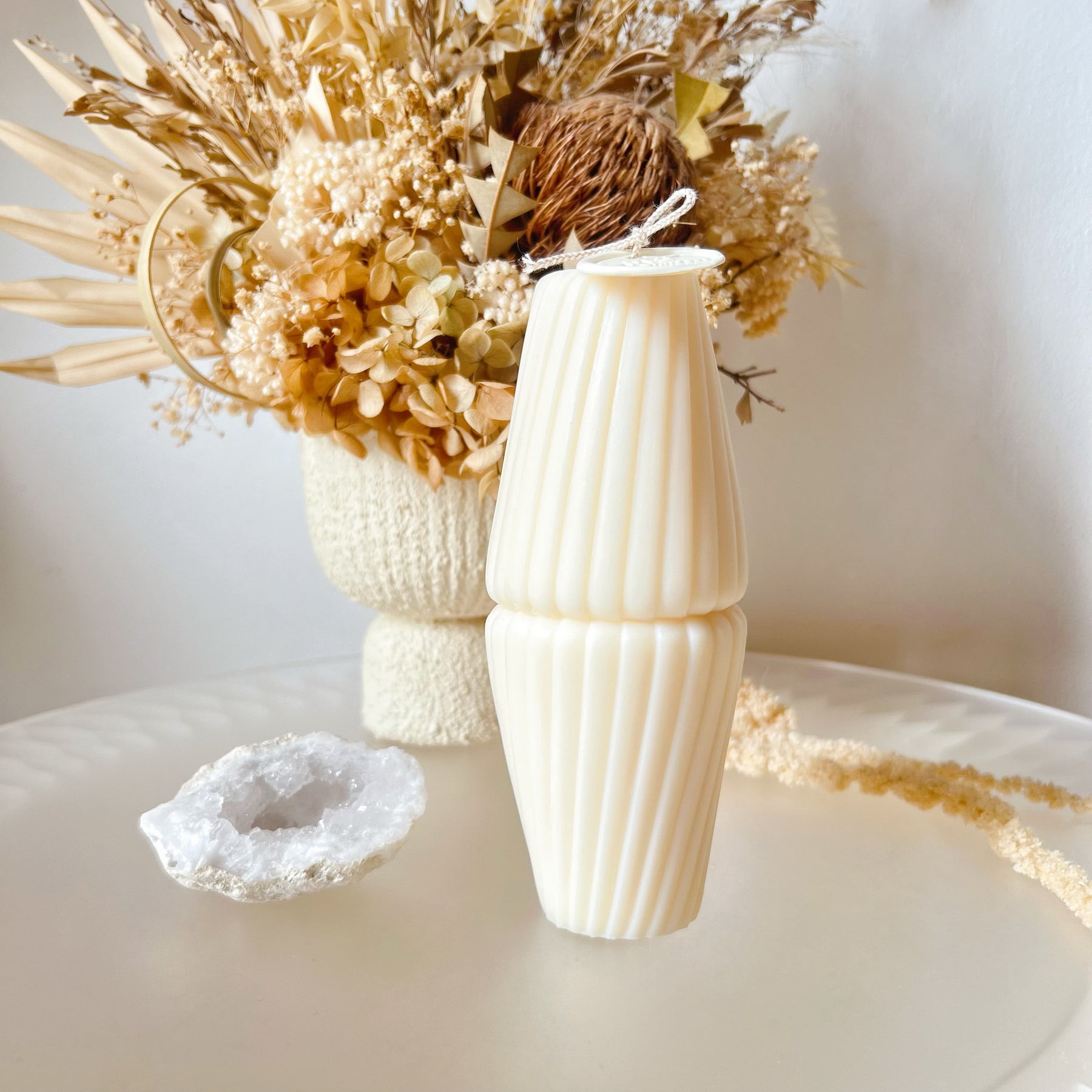 Minimalistic Ribbed Swirl Scented Soy Pillar Candle - LMJ Candles