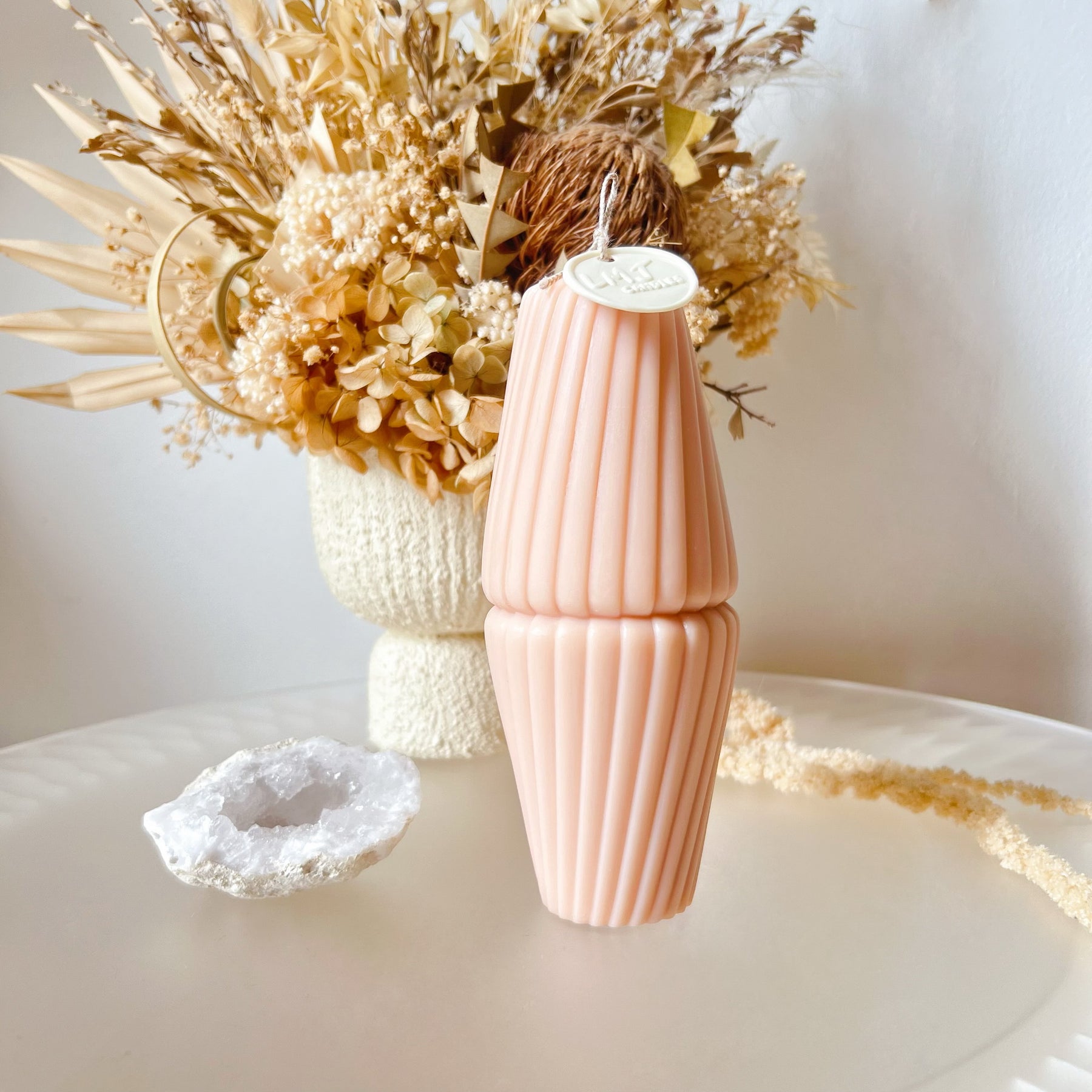 Minimalistic Ribbed Swirl Scented Soy Pillar Candle - LMJ Candles