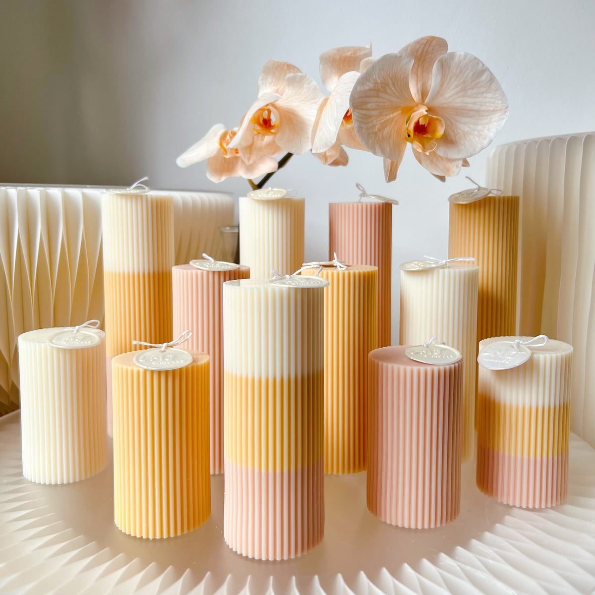 ribbed pillar Candle, Wedding & event candles, Decorative Candle, Handmade Scented Soy Wax Candle Australia | LMJ Candles