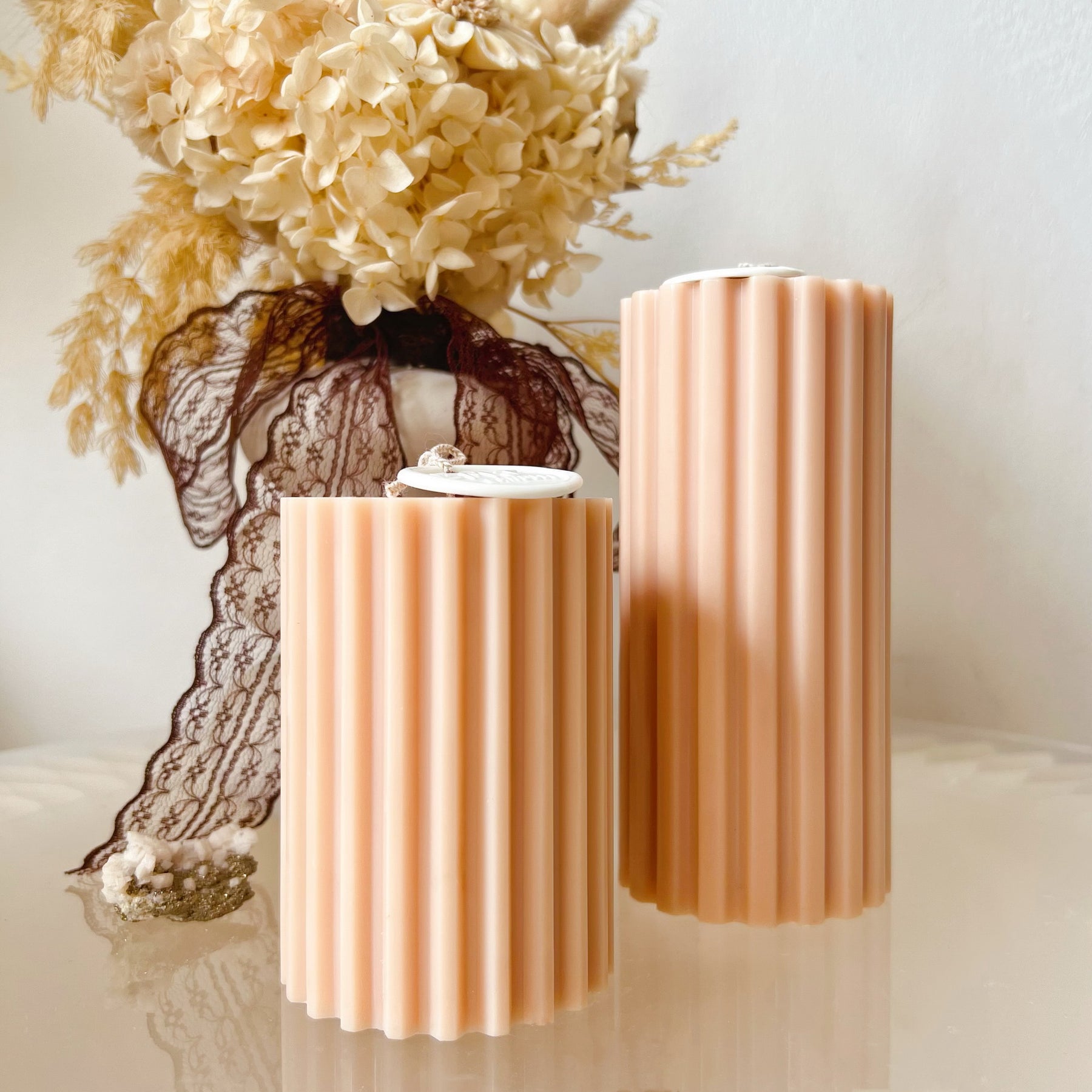 Wide Ribbed Pillar Candle, Luxury Wedding Candle Set - LMJ Candles