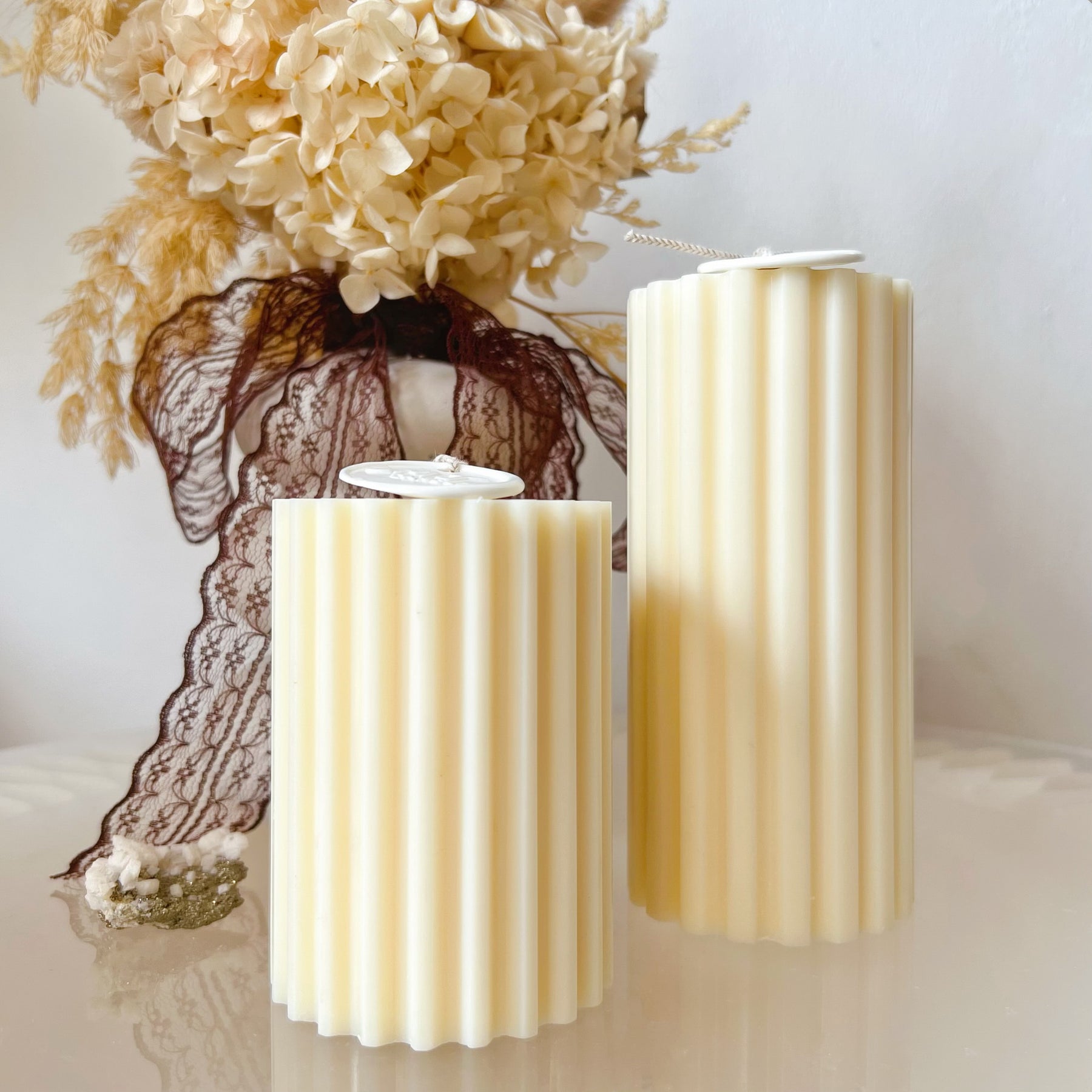 Wide Ribbed Pillar Candle, Luxury Wedding Candle Set - LMJ Candles