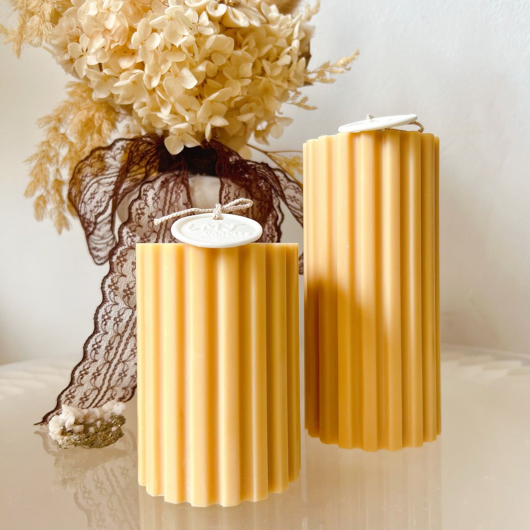 Wide Ribbed Pillar Candle, Luxury Wedding Candle Set - LMJ Candles