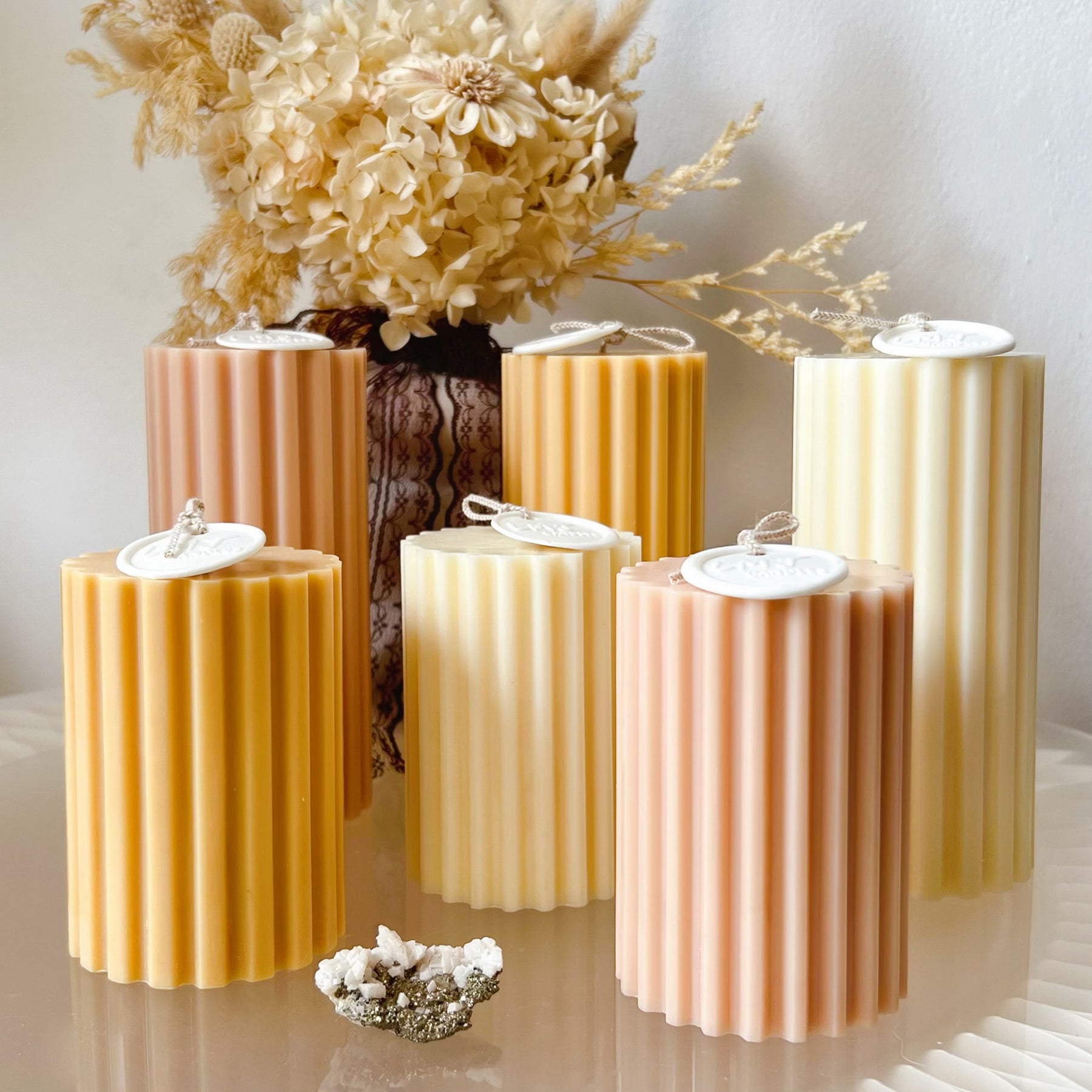 Wide Ribbed Pillar Candle, Luxury Wedding Candle Set - LMJ Candles