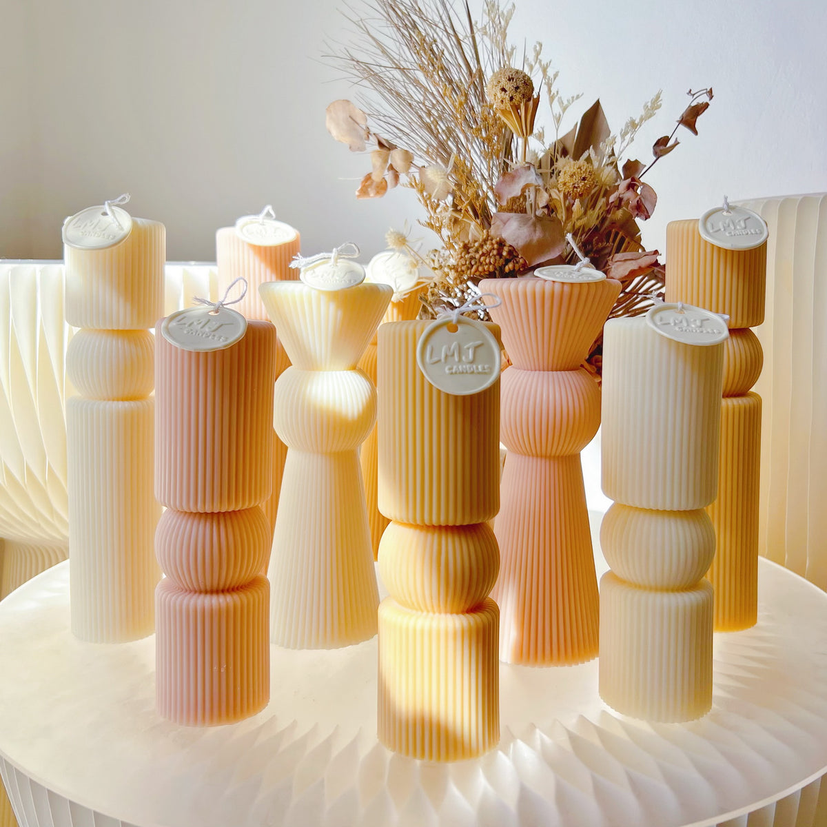 Ribbed Pillar Candle - Modern Wedding & Home Décor | LMJ Candles