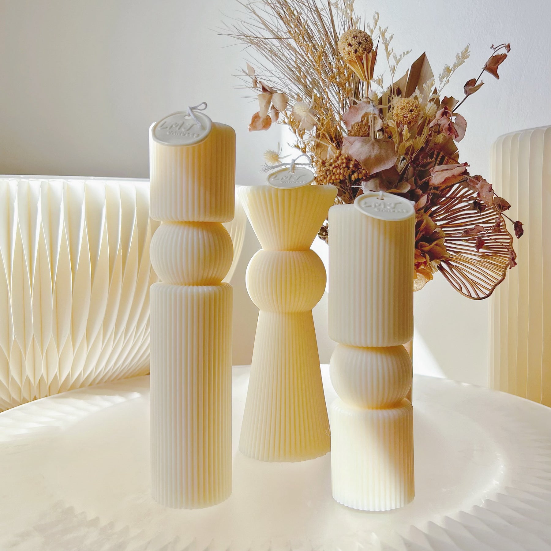 Ribbed Pillar Candle - Modern Wedding & Home Décor | LMJ Candles