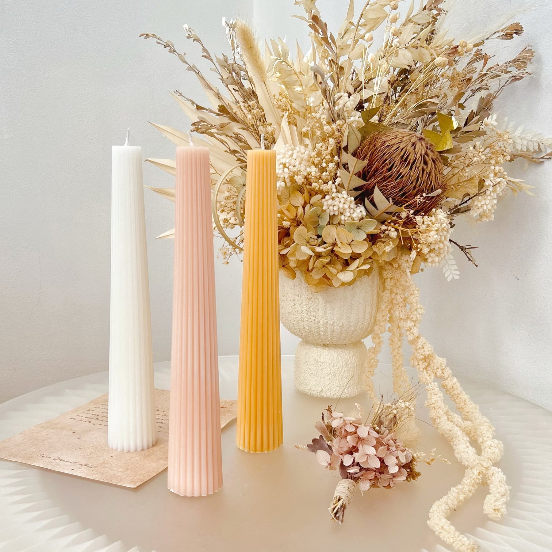 Ribbed Column Dripless Dinner Candle - Unscented Taper Candle | LMJ Candles