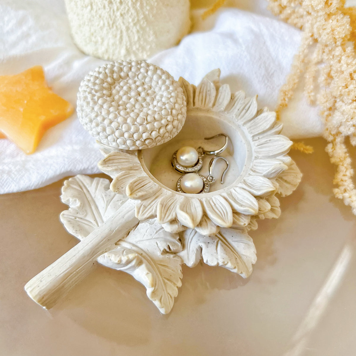 Handcrafted Sunflower Shaped Trinket Box - LMJ Candles