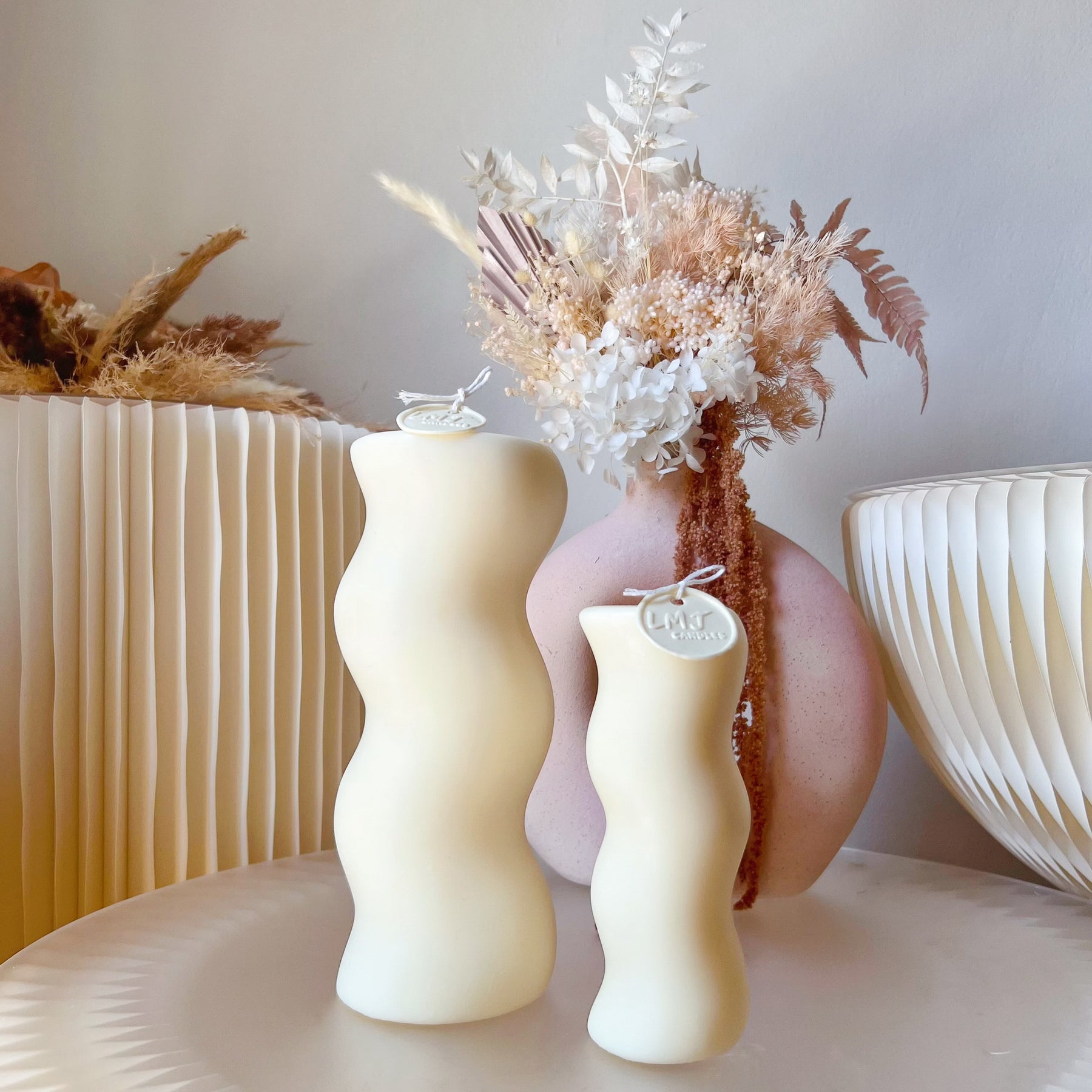Modern Wave Pillar Candle - Luxurious Soy Candle Set | LMJ Candles