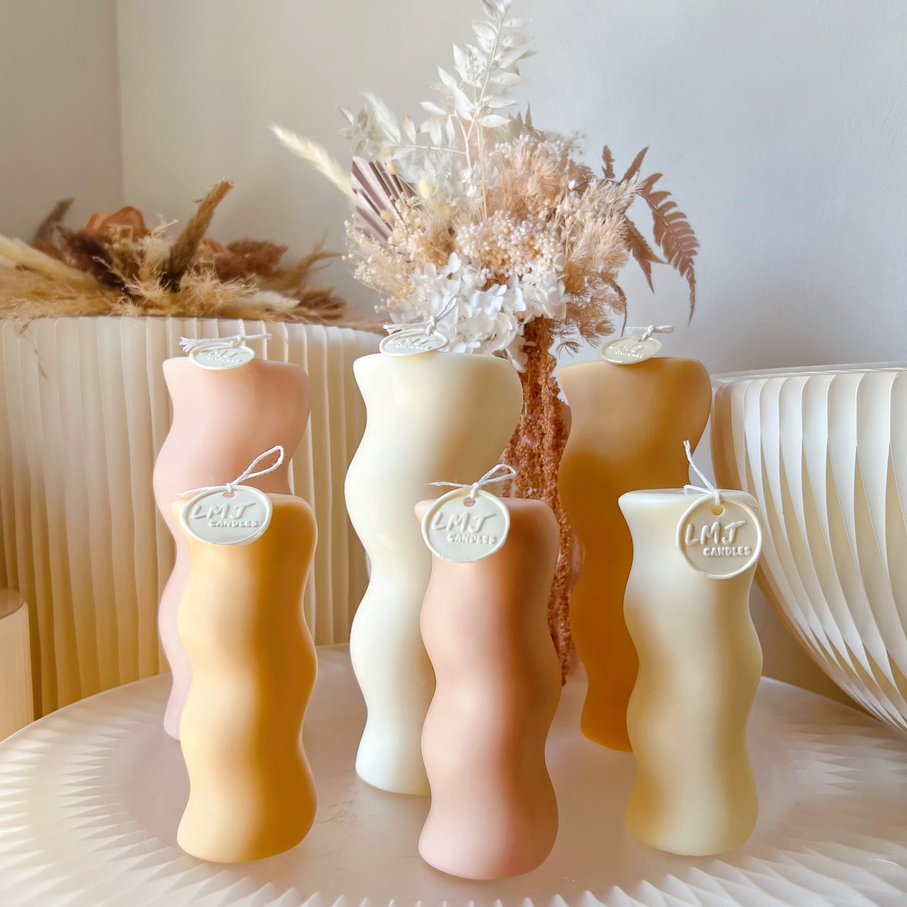 Modern Wave Pillar Candle - Luxurious Soy Candle Set | LMJ Candles