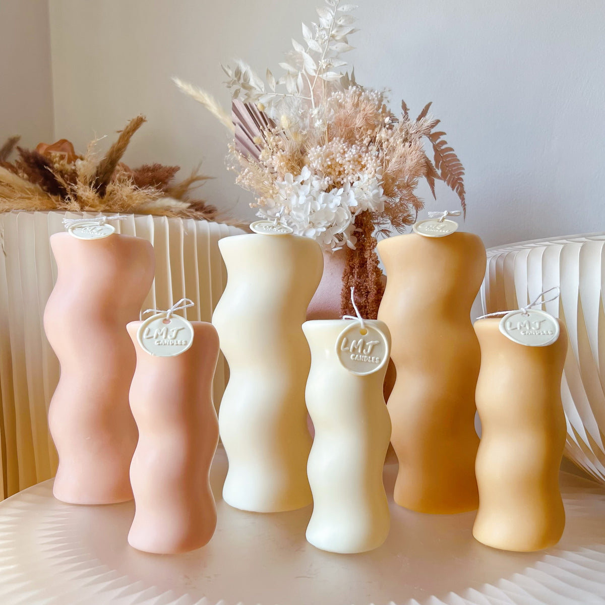 Modern Wave Pillar Candle - Luxurious Soy Candle Set | LMJ Candles