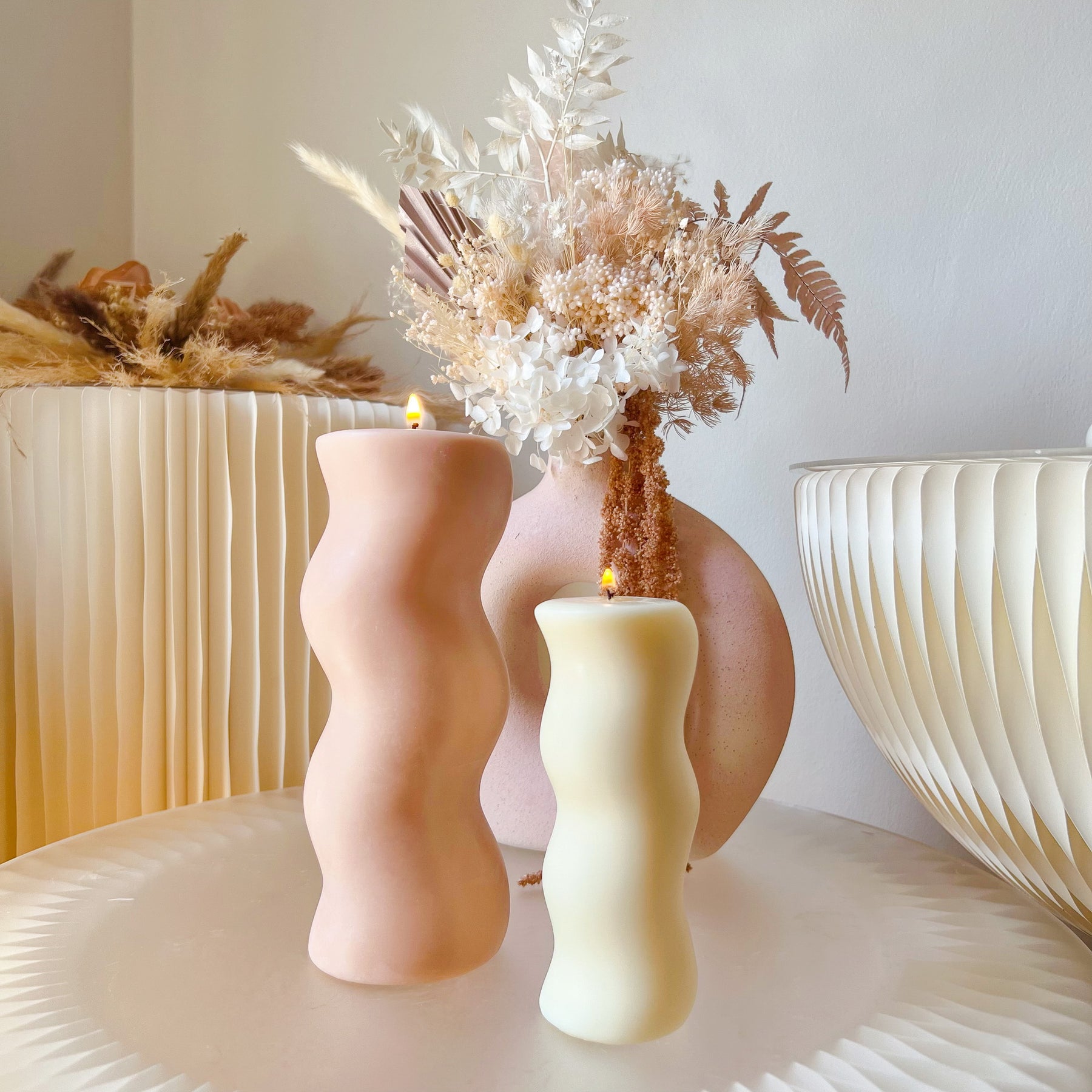 Modern Wave Pillar Candle - Luxurious Soy Candle Set | LMJ Candles