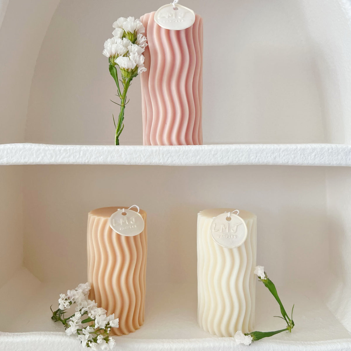 Minimalistic Wave Soy Pillar Candle - Australian Made | LMJ Candles